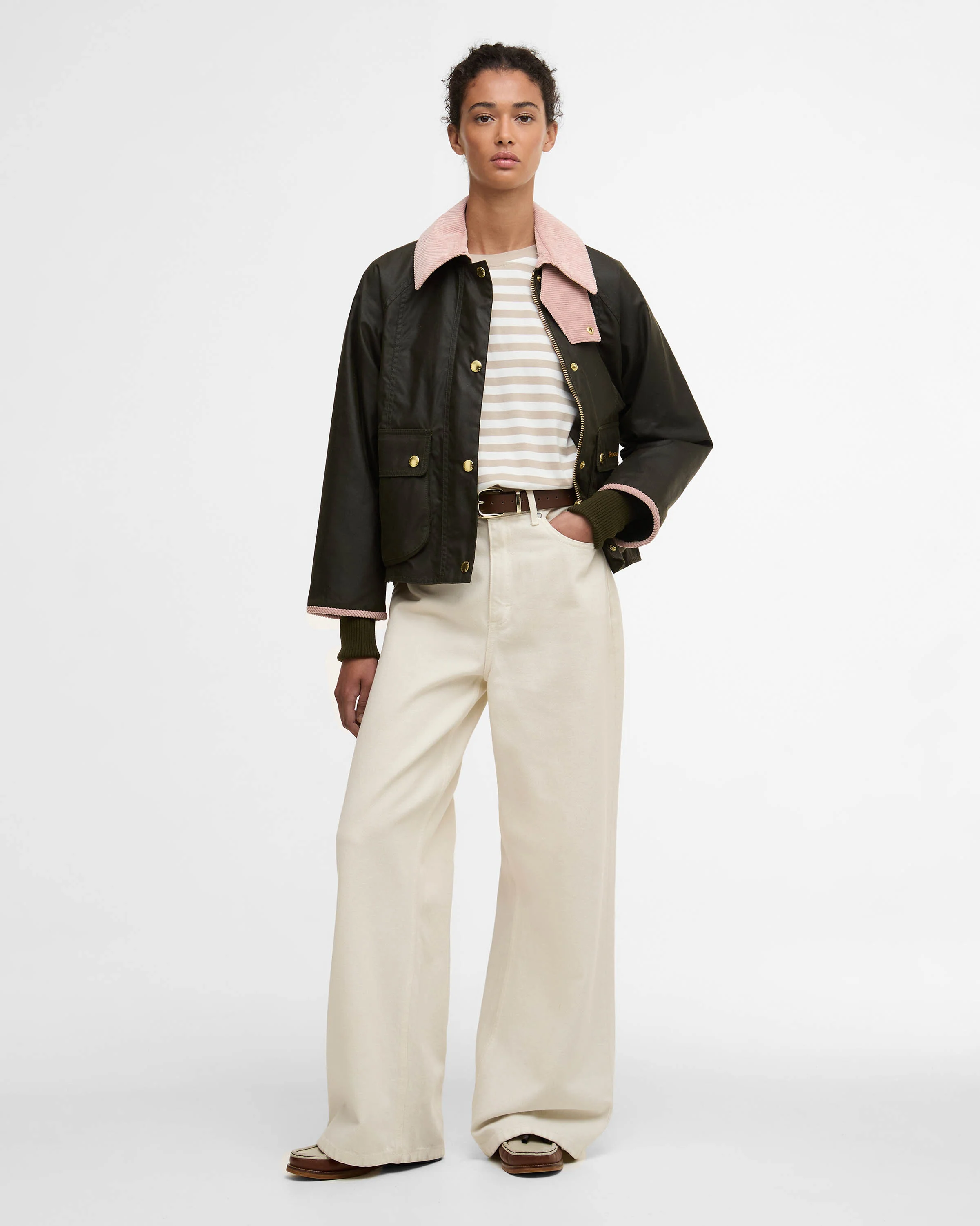 Barbour Cropped Beadnell Womens Wax Jacket - Archive Olive/Ancient/Gardenia - Image 4