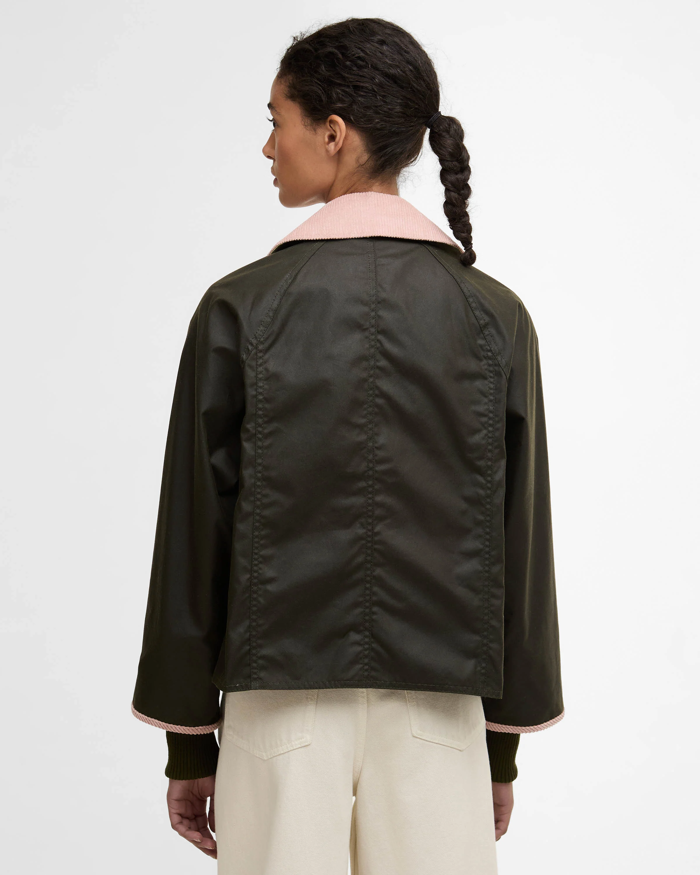 Barbour Cropped Beadnell Womens Wax Jacket - Archive Olive/Ancient/Gardenia - Image 6