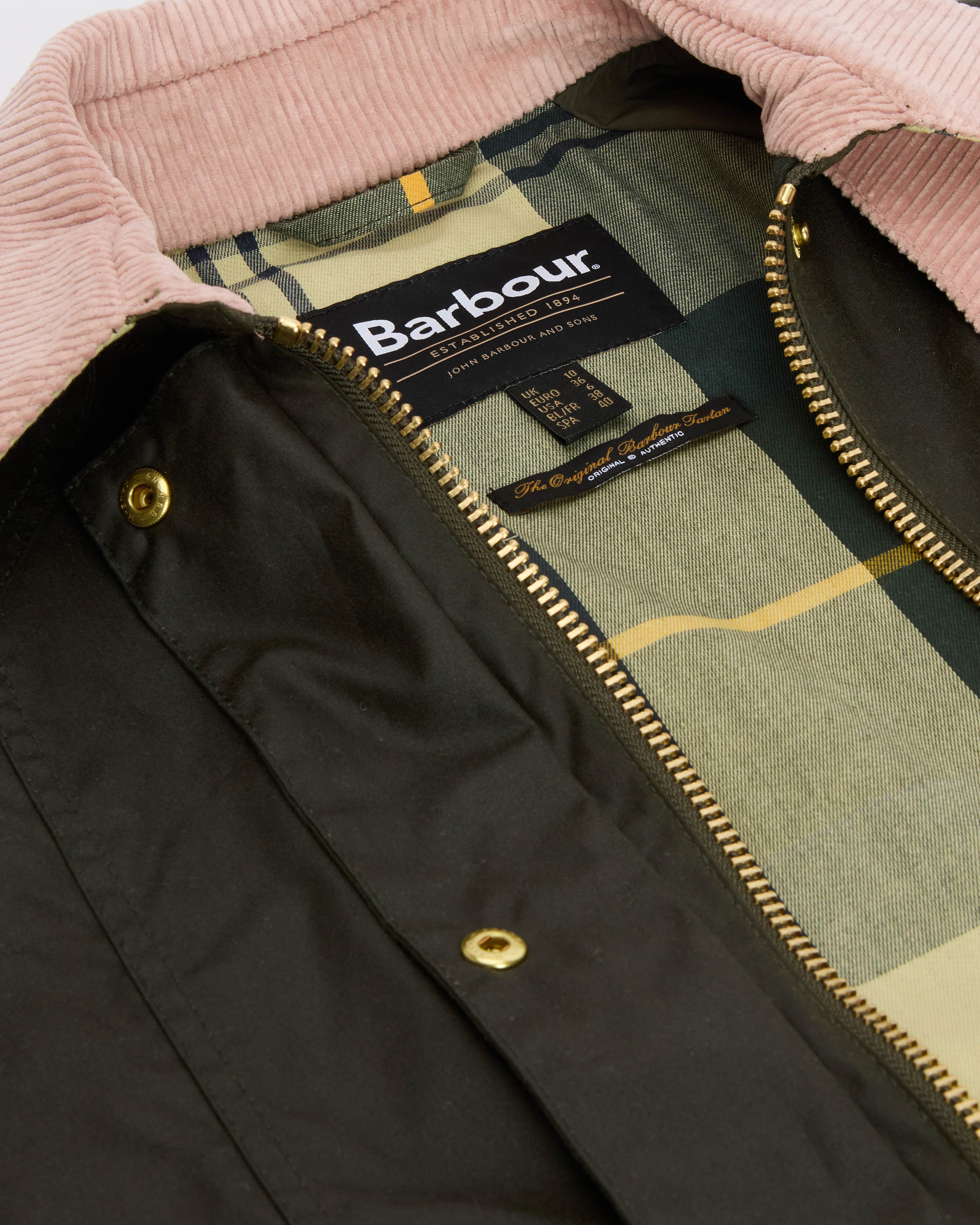 Barbour Cropped Beadnell Womens Wax Jacket - Archive Olive/Ancient/Gardenia - Image 7