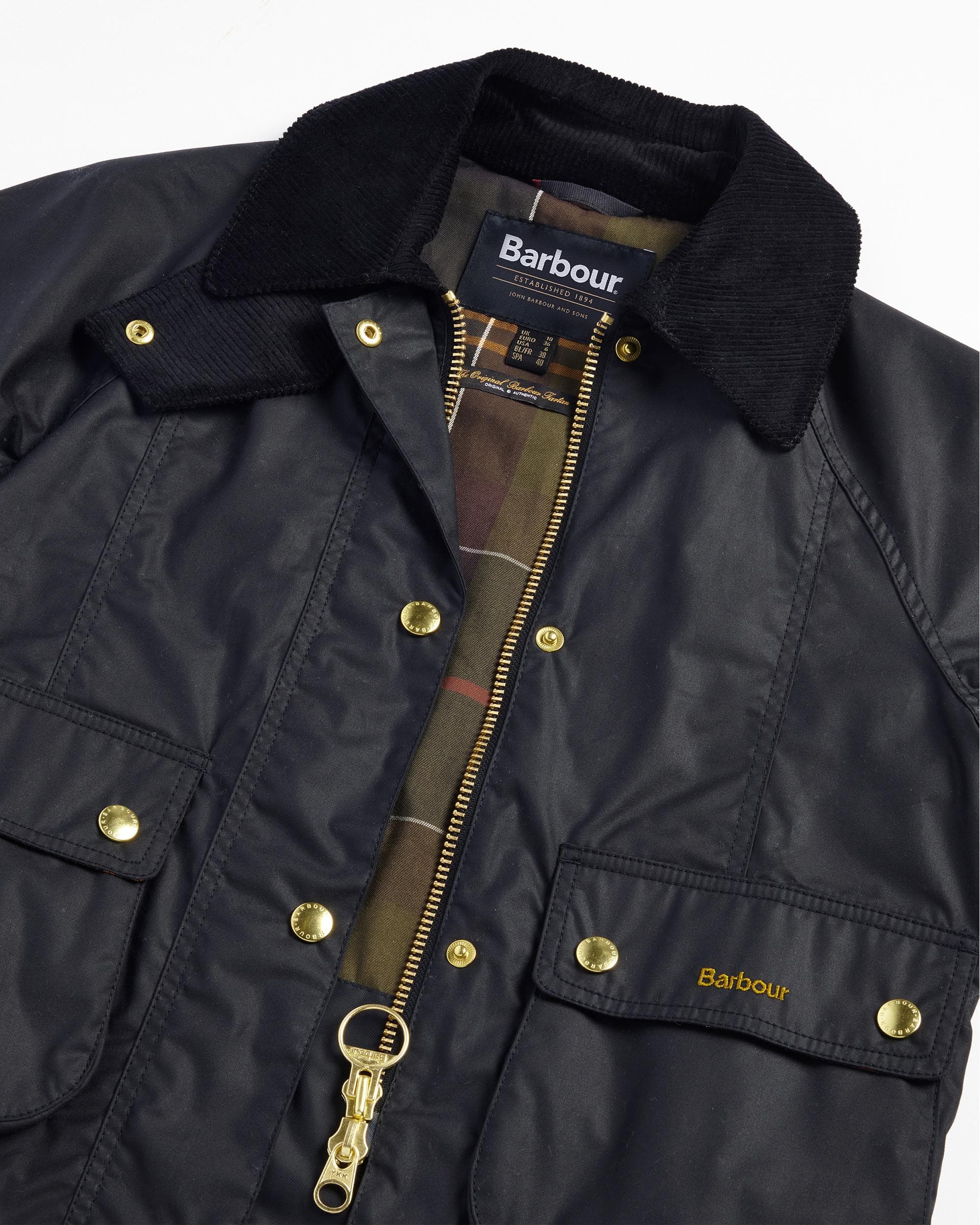 Barbour Cropped Beadnell Womens Wax Jacket - Black/Classic - Image 6