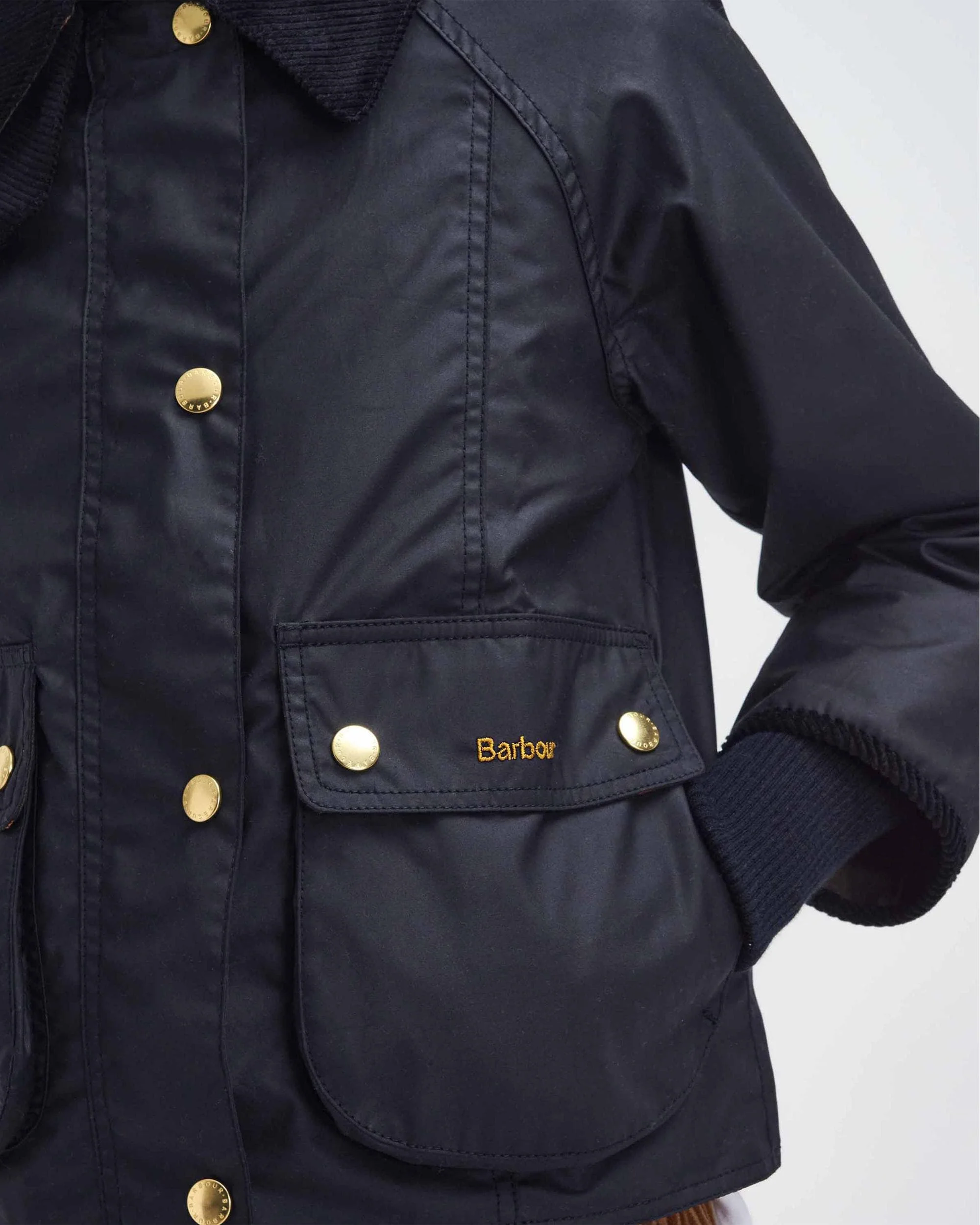 Barbour Cropped Beadnell Womens Wax Jacket - Black/Classic - Image 7