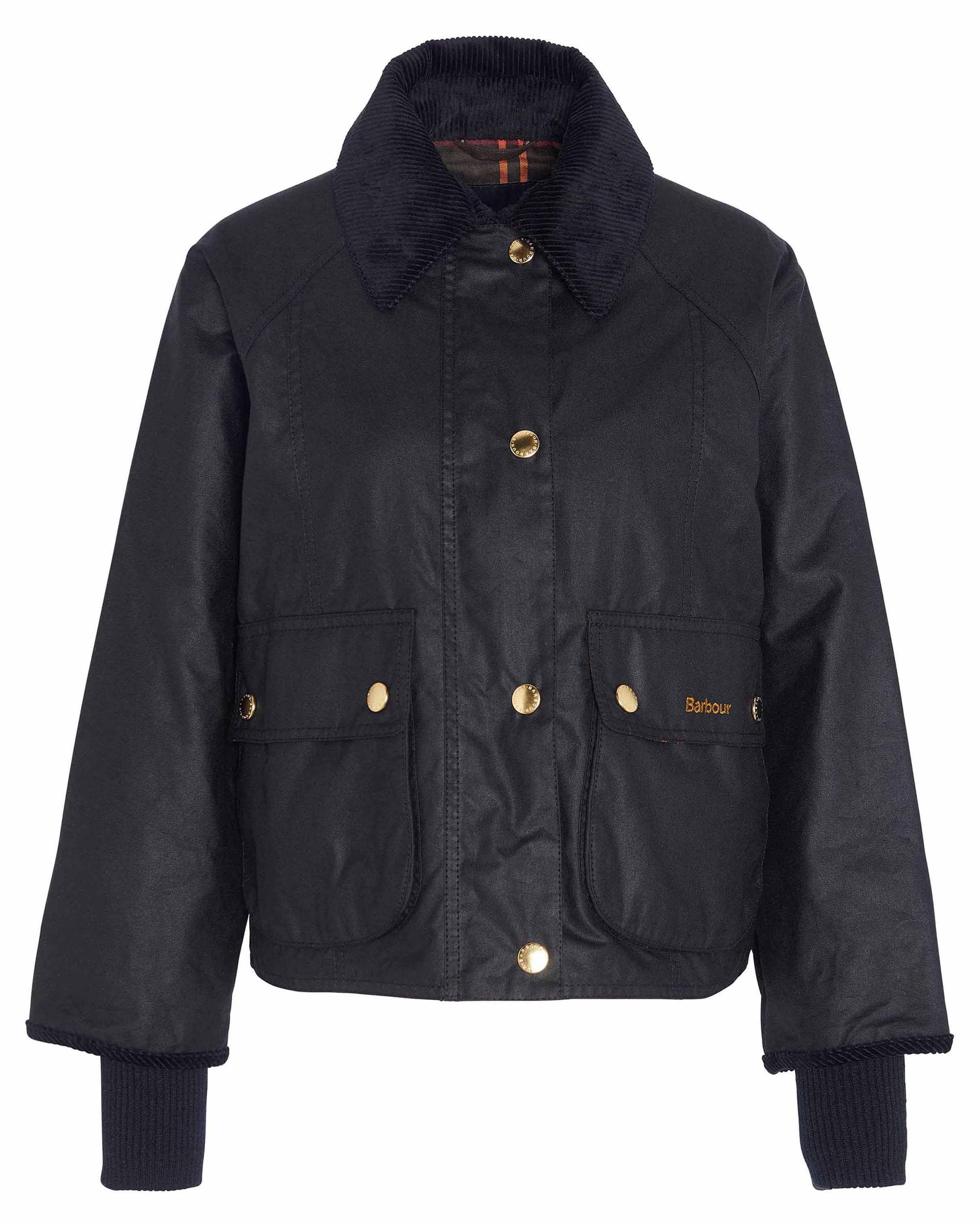 Barbour Cropped Beadnell Womens Wax Jacket - Black/Classic - Image 9