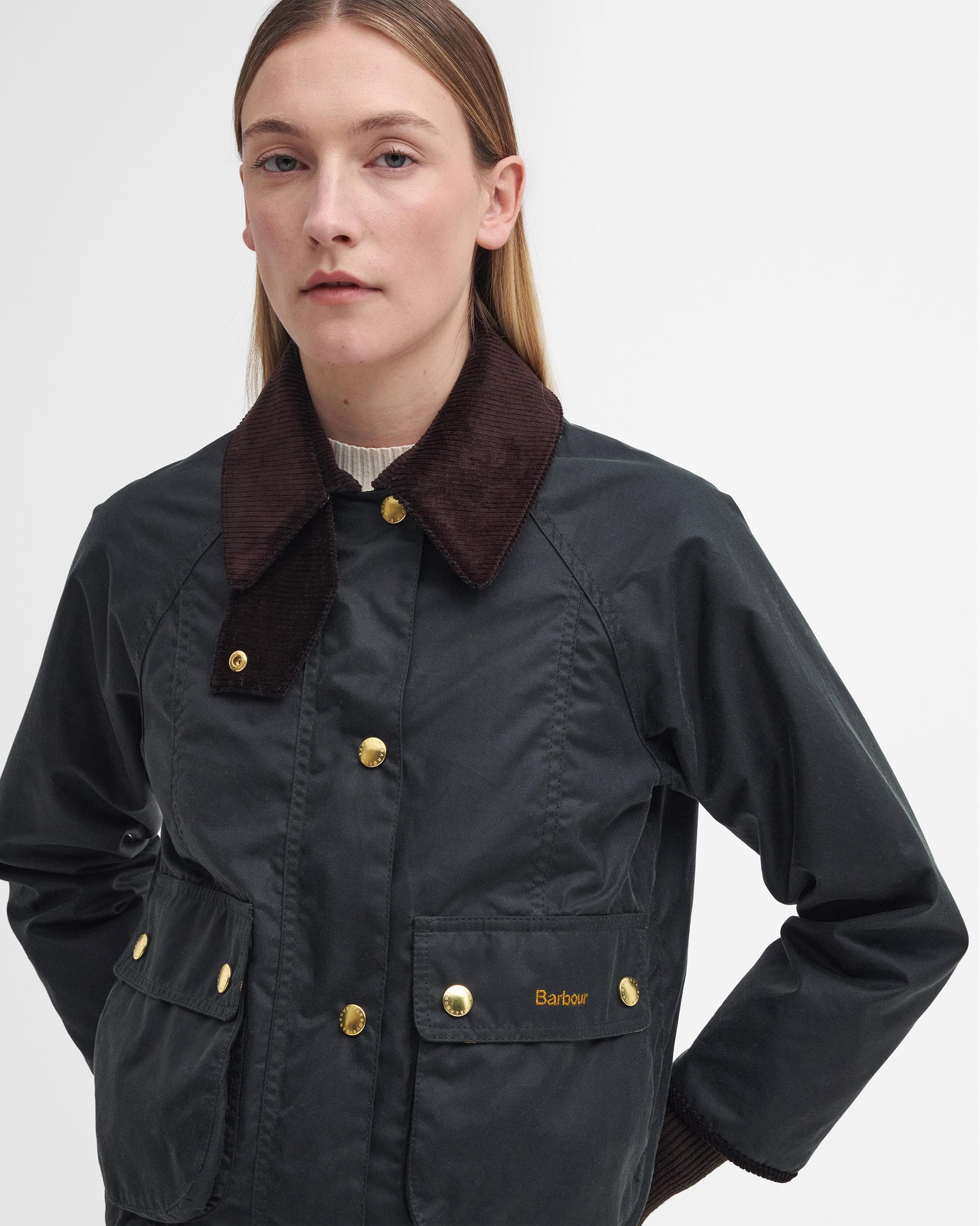 Barbour Cropped Beadnell Womens Wax Jacket - Sage/Ancient - Image 2