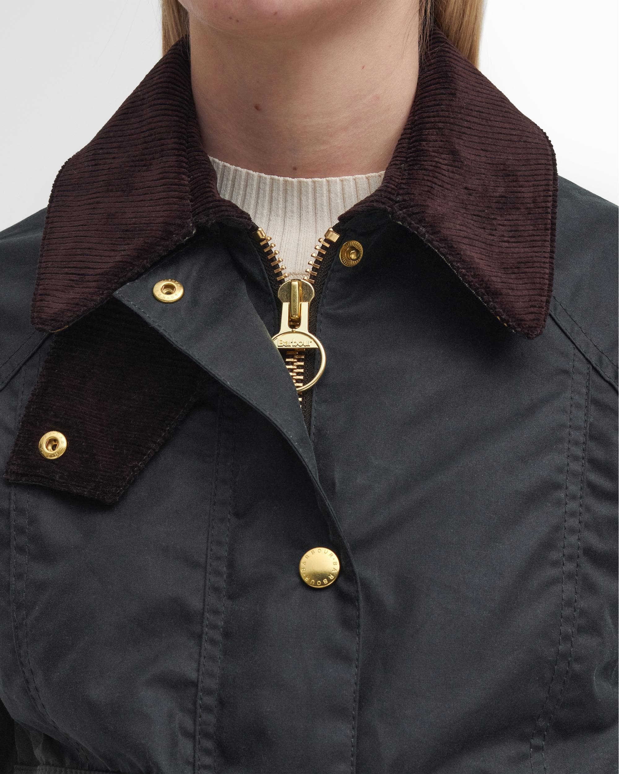 Barbour Cropped Beadnell Womens Wax Jacket - Sage/Ancient - Image 3