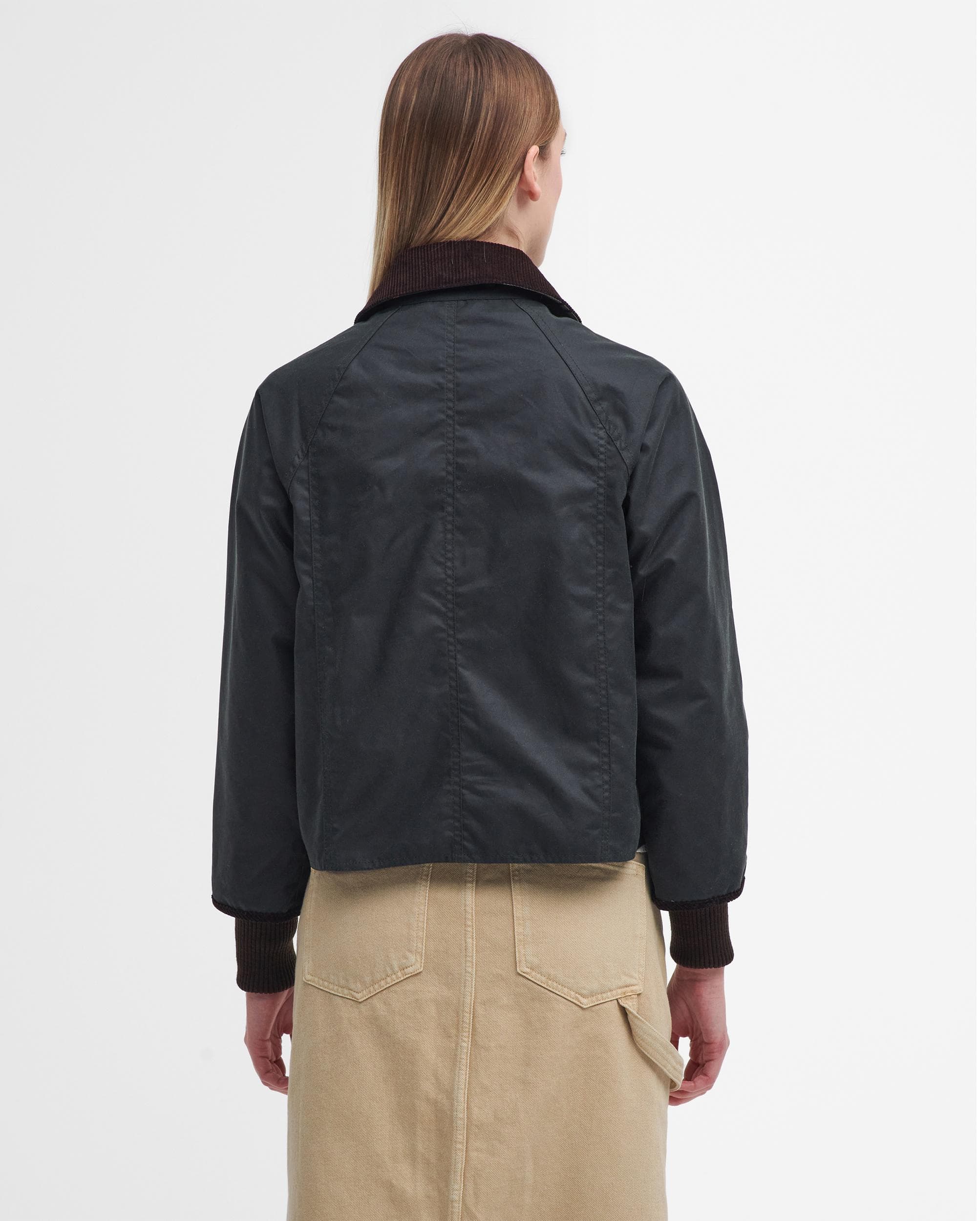 Barbour Cropped Beadnell Womens Wax Jacket - Sage/Ancient - Image 6