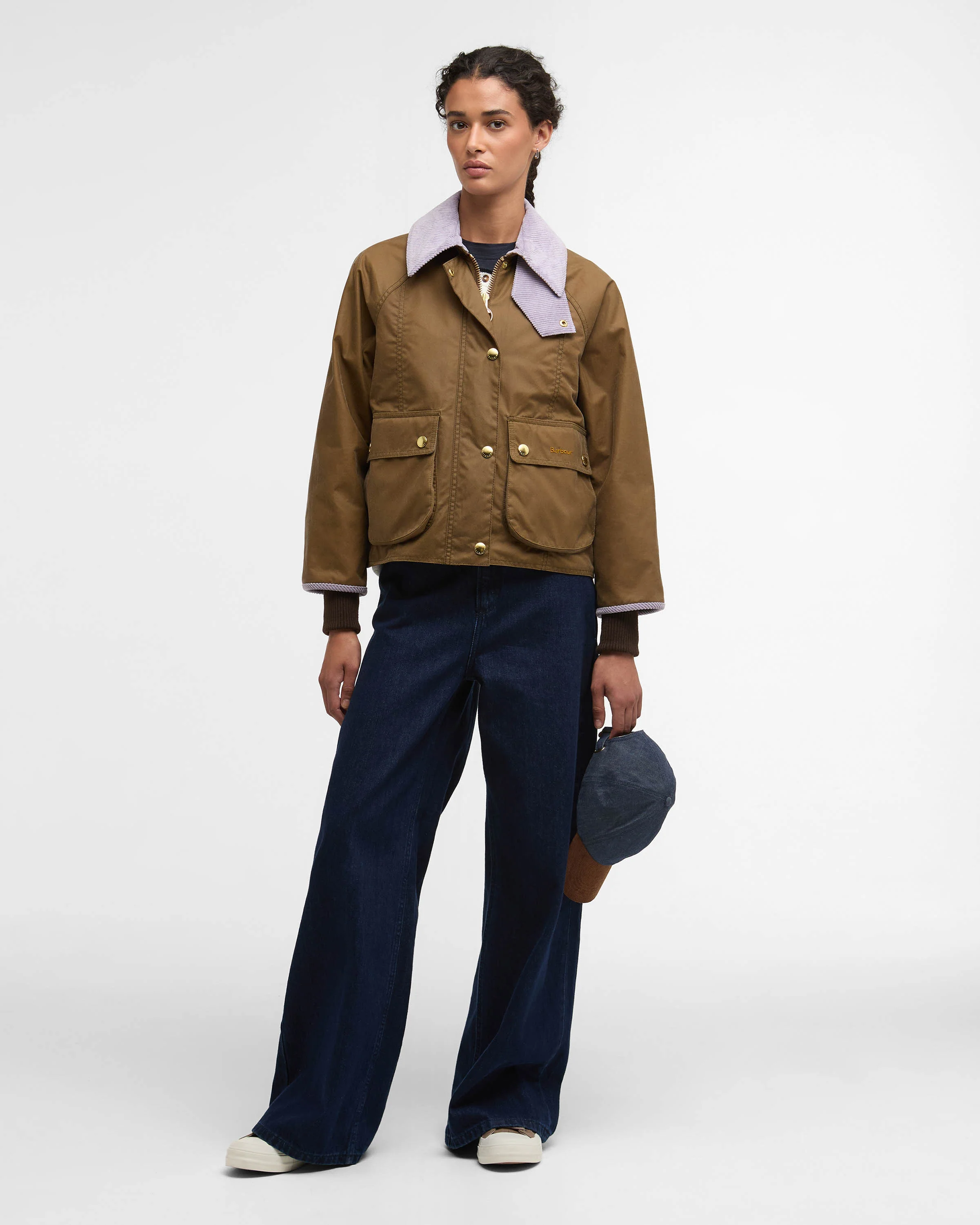 Barbour Cropped Beadnell Womens Wax Jacket - Sand/Dress/Heather Mist - Image 2