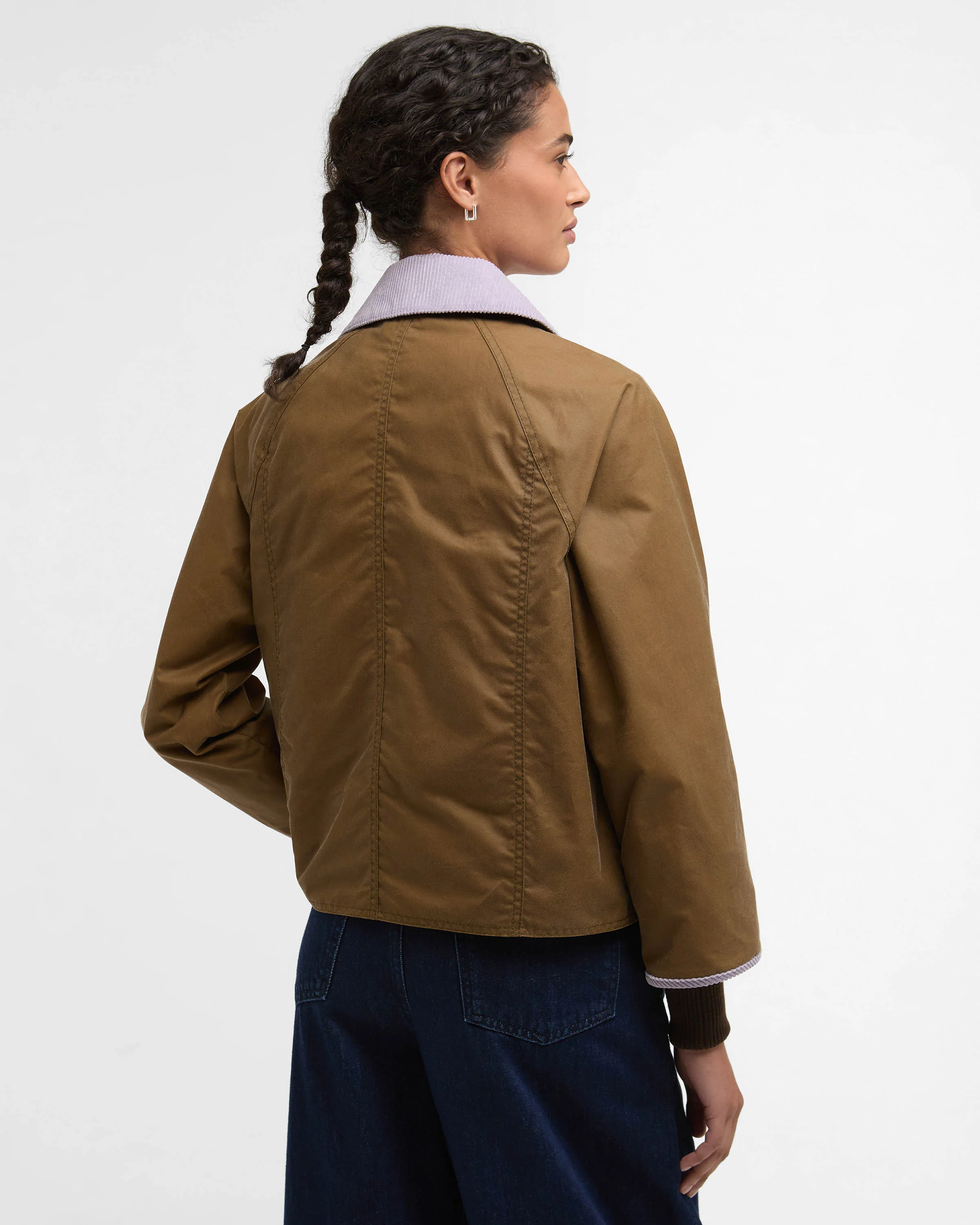 Barbour Cropped Beadnell Womens Wax Jacket - Sand/Dress/Heather Mist - Image 6