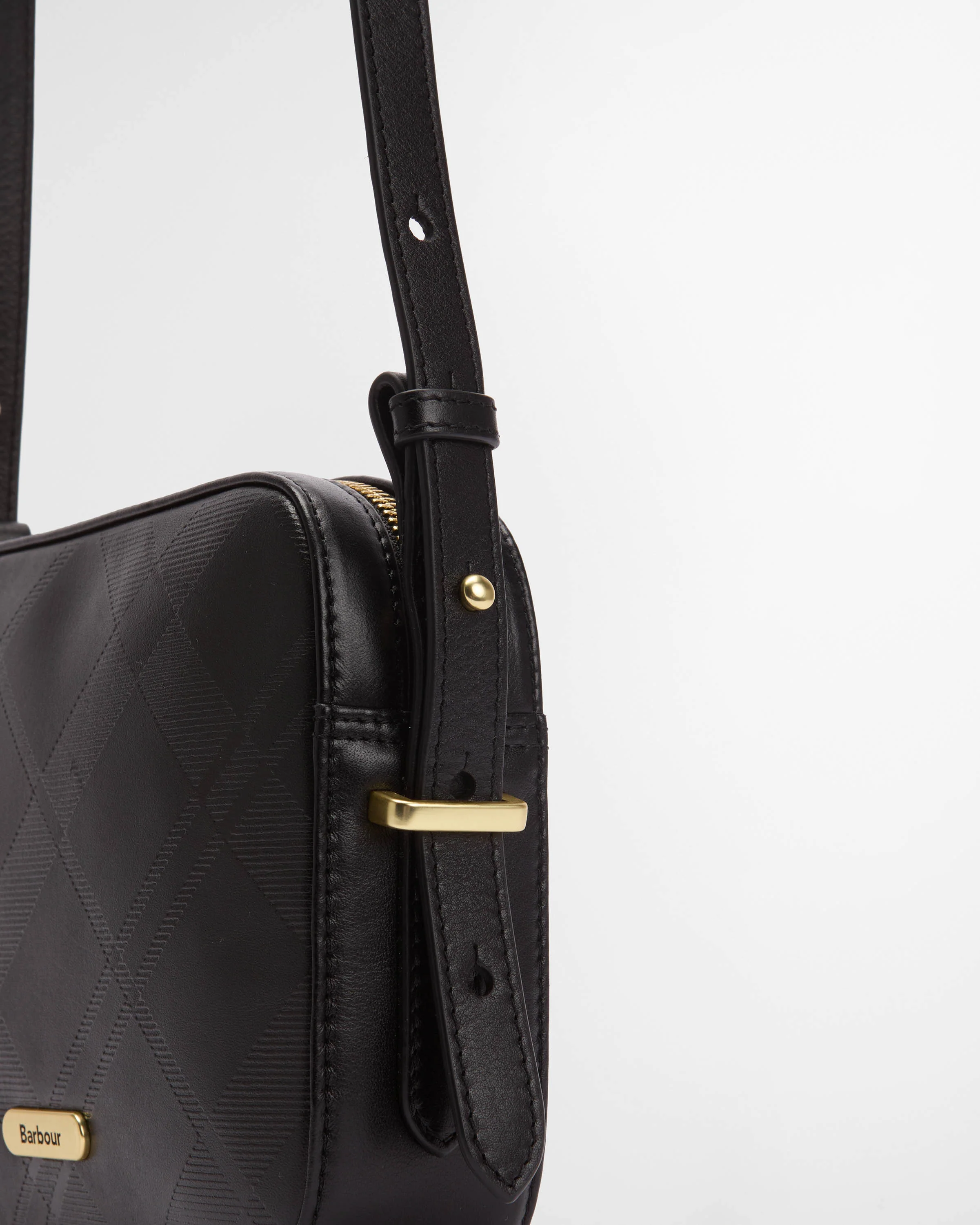 Barbour Daphne Womens Deboss Leather Crossbody Bag - Black/Deboss Tartan - Image 3