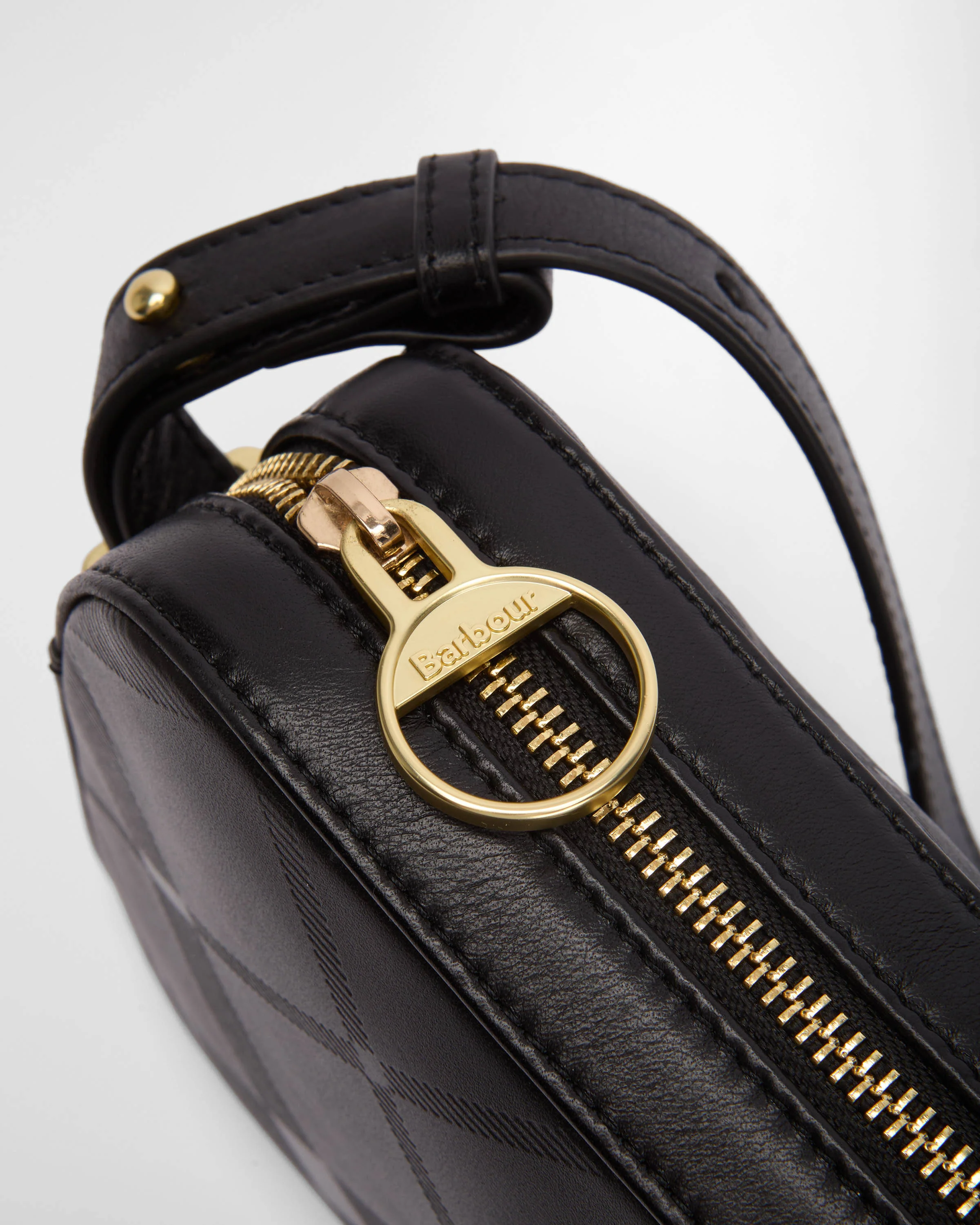 Barbour Daphne Womens Deboss Leather Crossbody Bag - Black/Deboss Tartan - Image 4