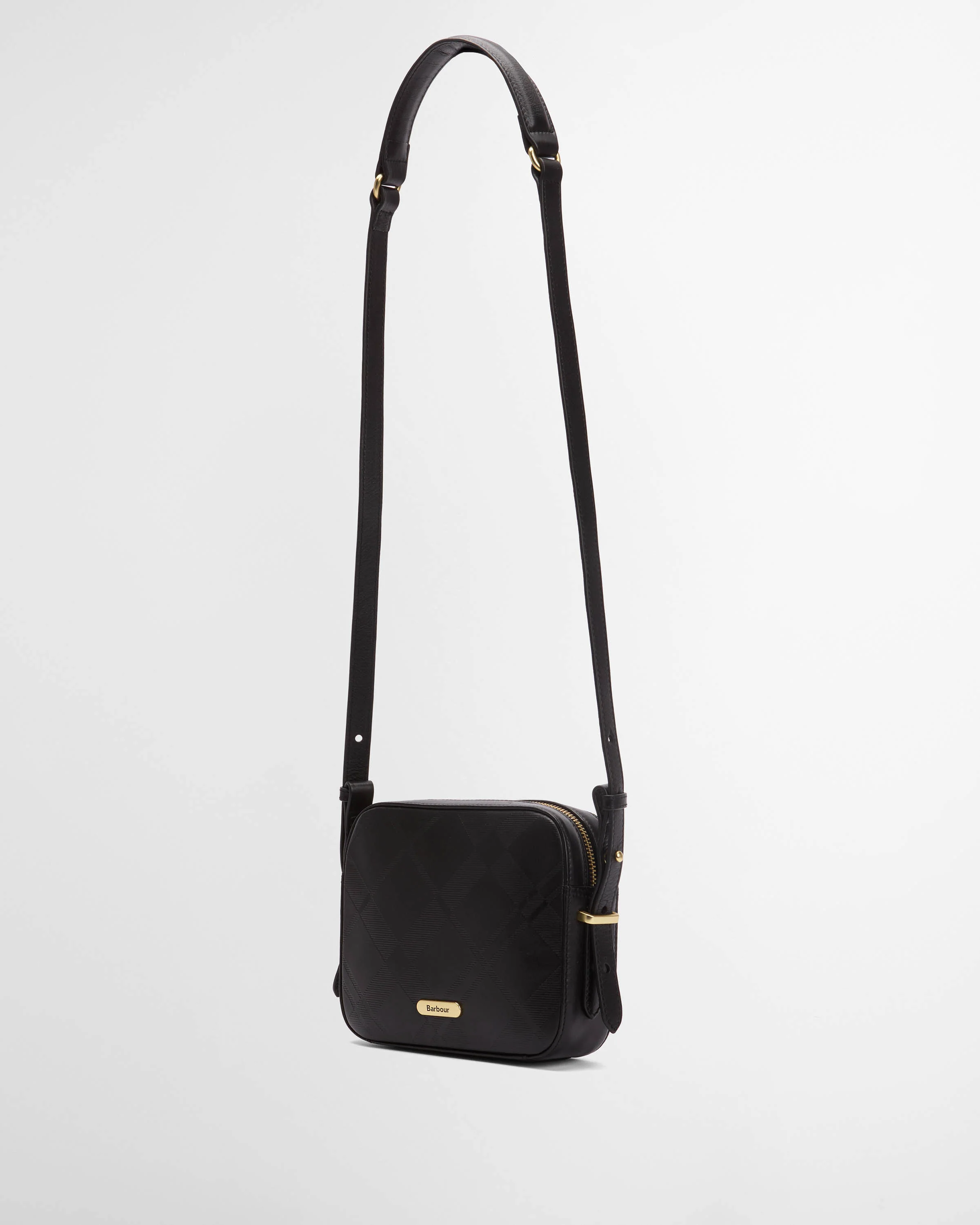 Barbour Daphne Womens Deboss Leather Crossbody Bag - Black/Deboss Tartan - Image 5