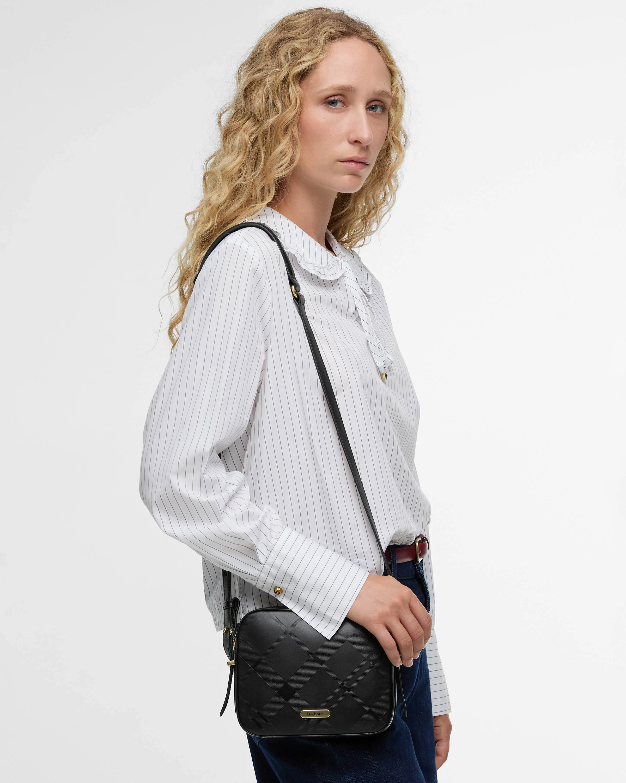 Barbour Daphne Womens Deboss Leather Crossbody Bag - Black/Deboss Tartan - Image 9