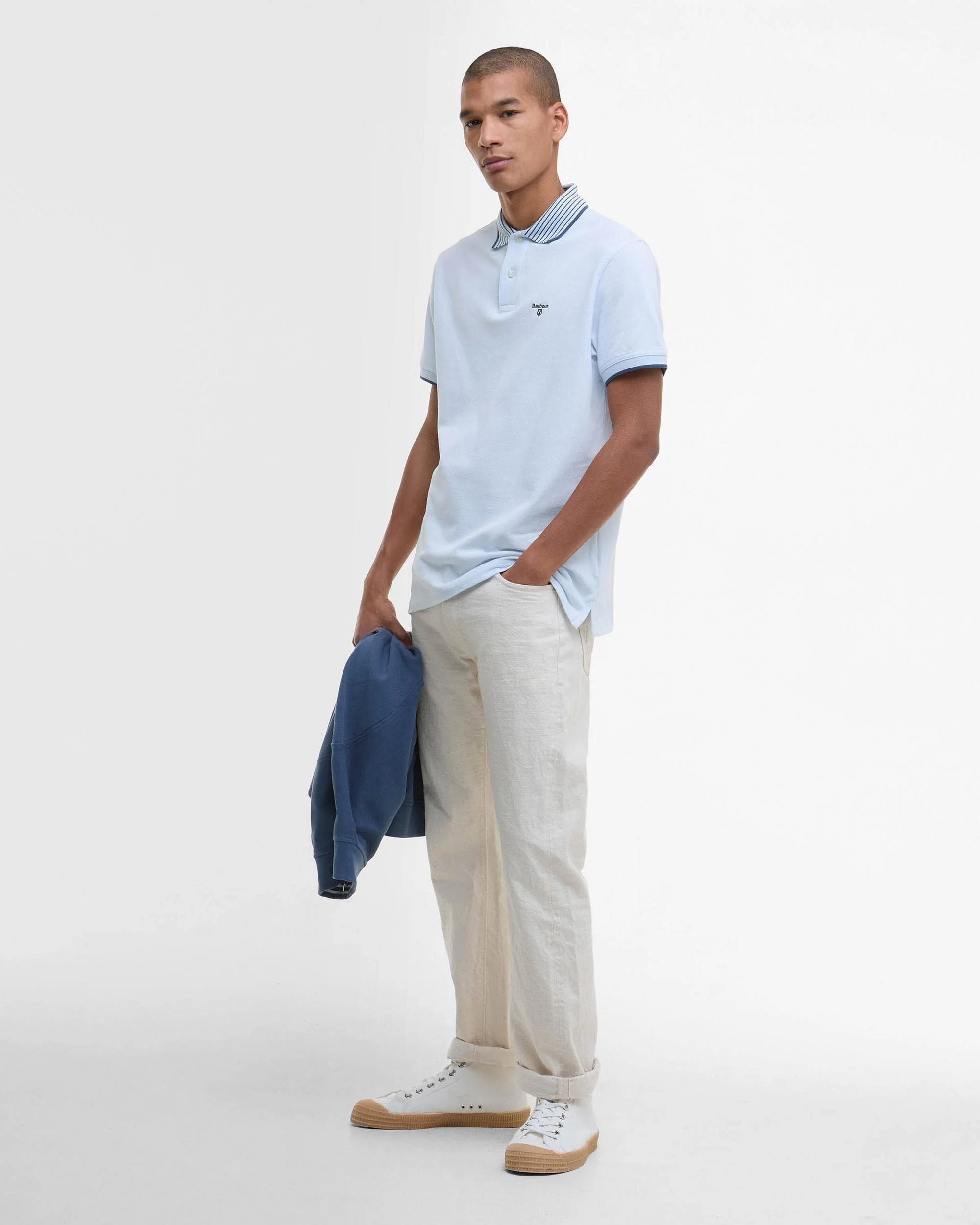 Barbour Denwick Mens Tailored Polo Shirt - Bleached Blue - Image 2