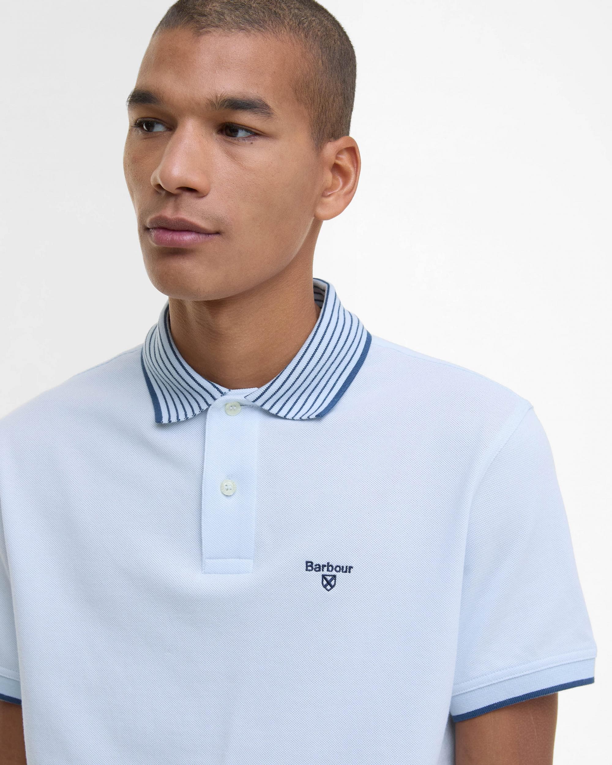 Barbour Denwick Mens Tailored Polo Shirt - Bleached Blue - Image 3