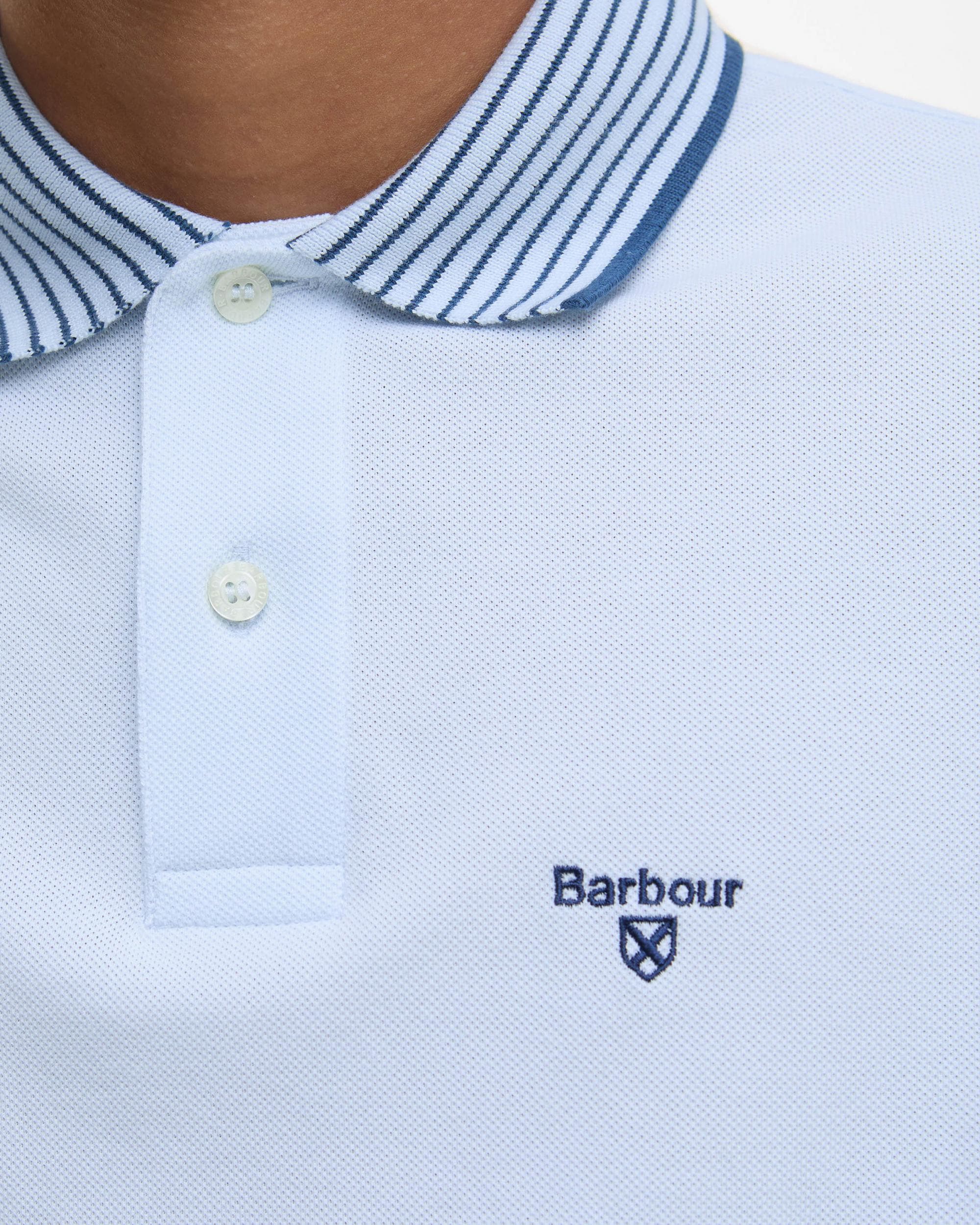 Barbour Denwick Mens Tailored Polo Shirt - Bleached Blue - Image 4