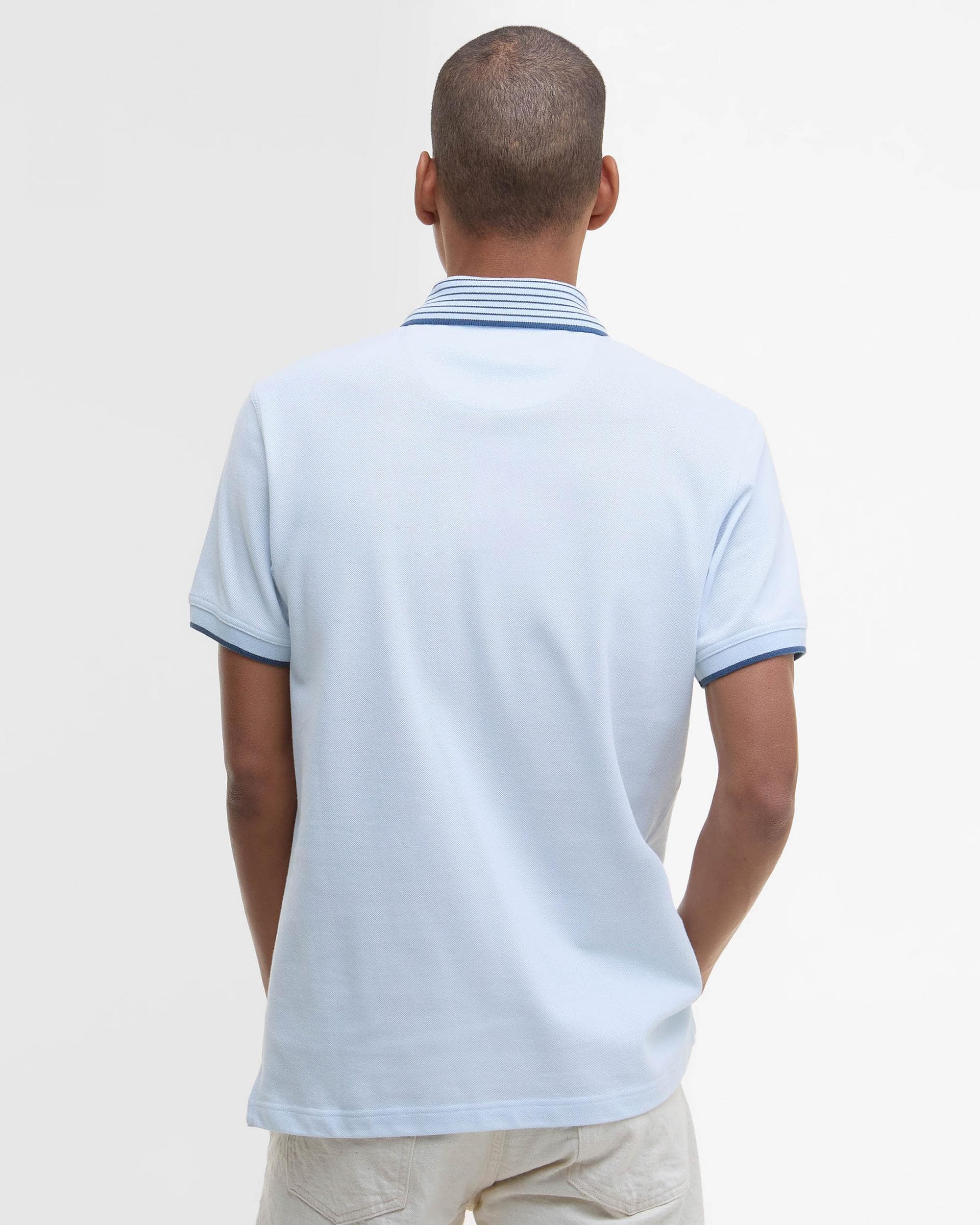Barbour Denwick Mens Tailored Polo Shirt - Bleached Blue - Image 5