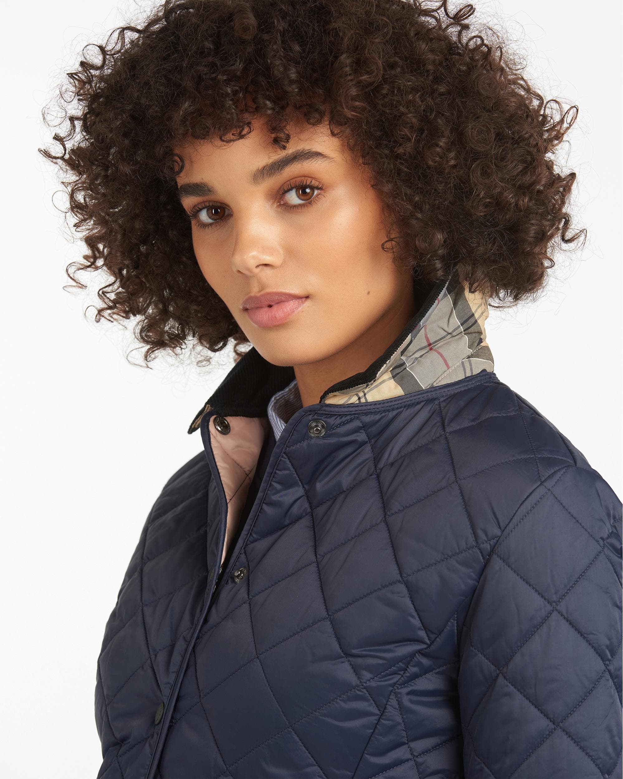Barbour Deveron Quilted Womens Jacket - Navy/Pale Pink - Image 2
