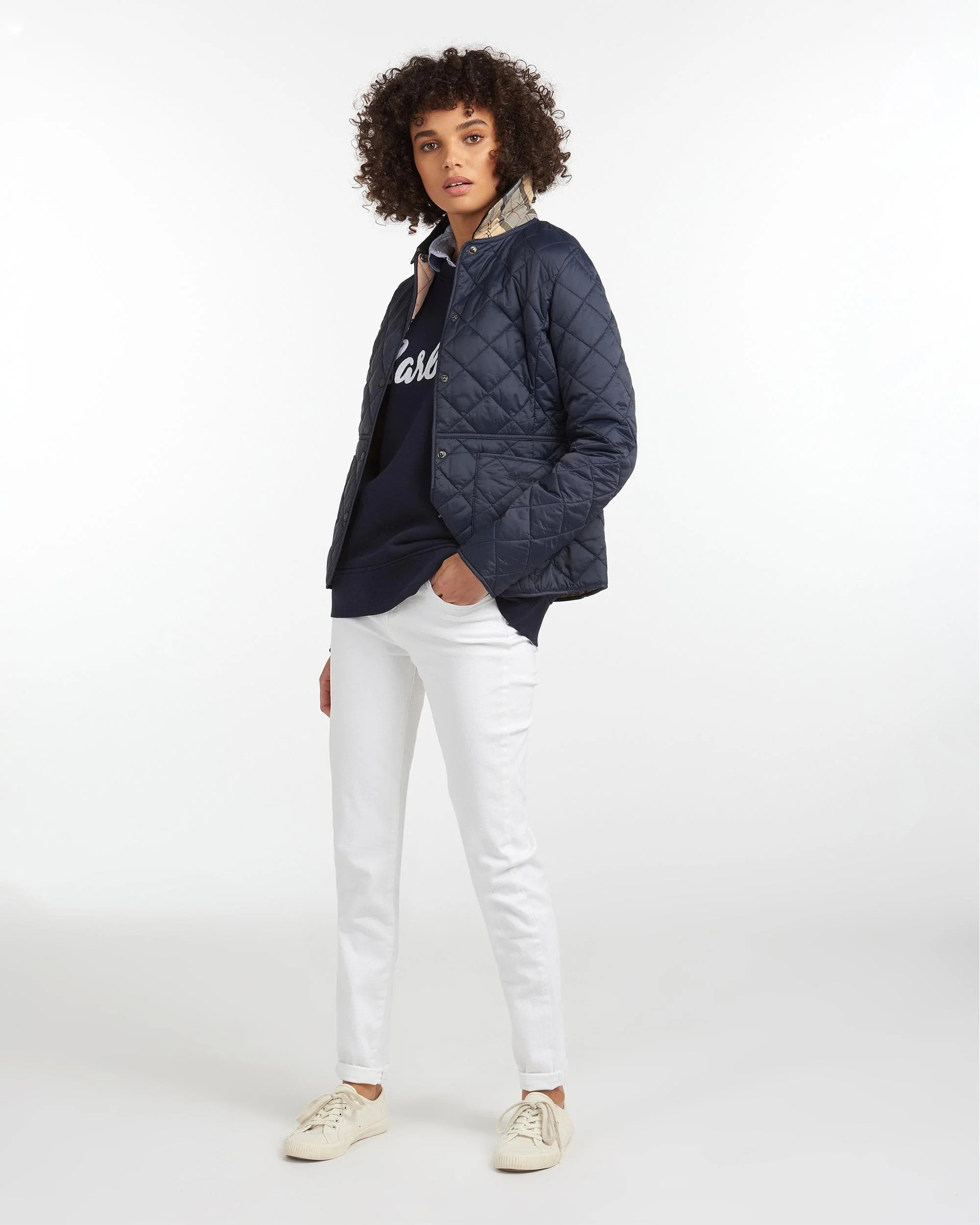Barbour Deveron Quilted Womens Jacket - Navy/Pale Pink - Image 4