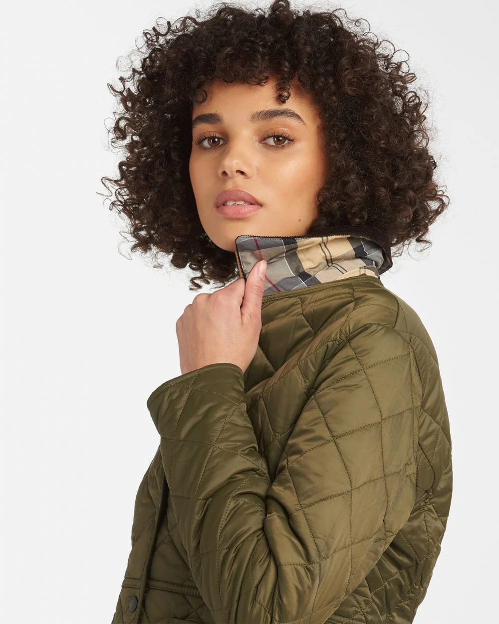 Barbour Deveron Quilted Womens Jacket - Olive/Pale Pink - Image 2