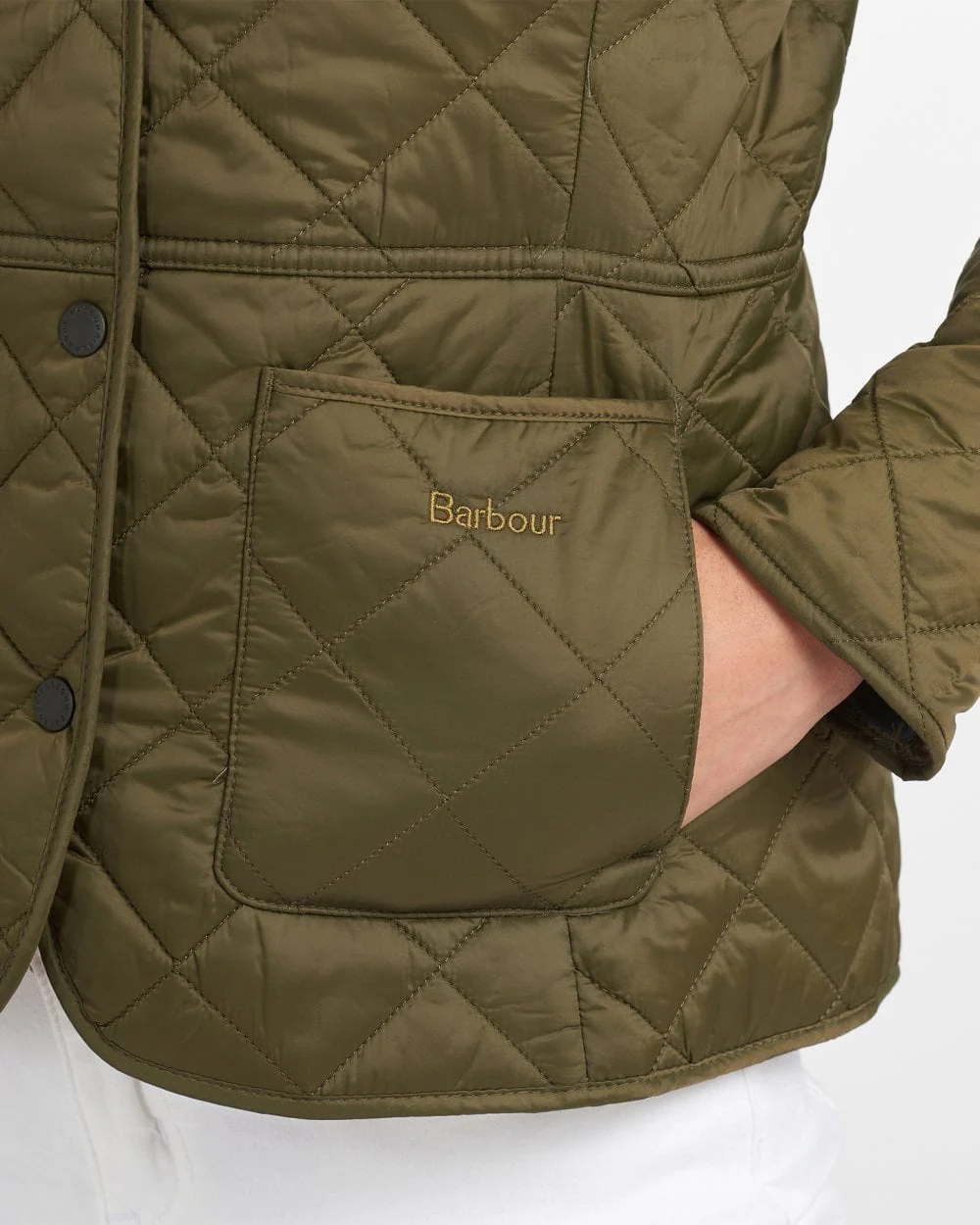 Barbour Deveron Quilted Womens Jacket - Olive/Pale Pink - Image 3