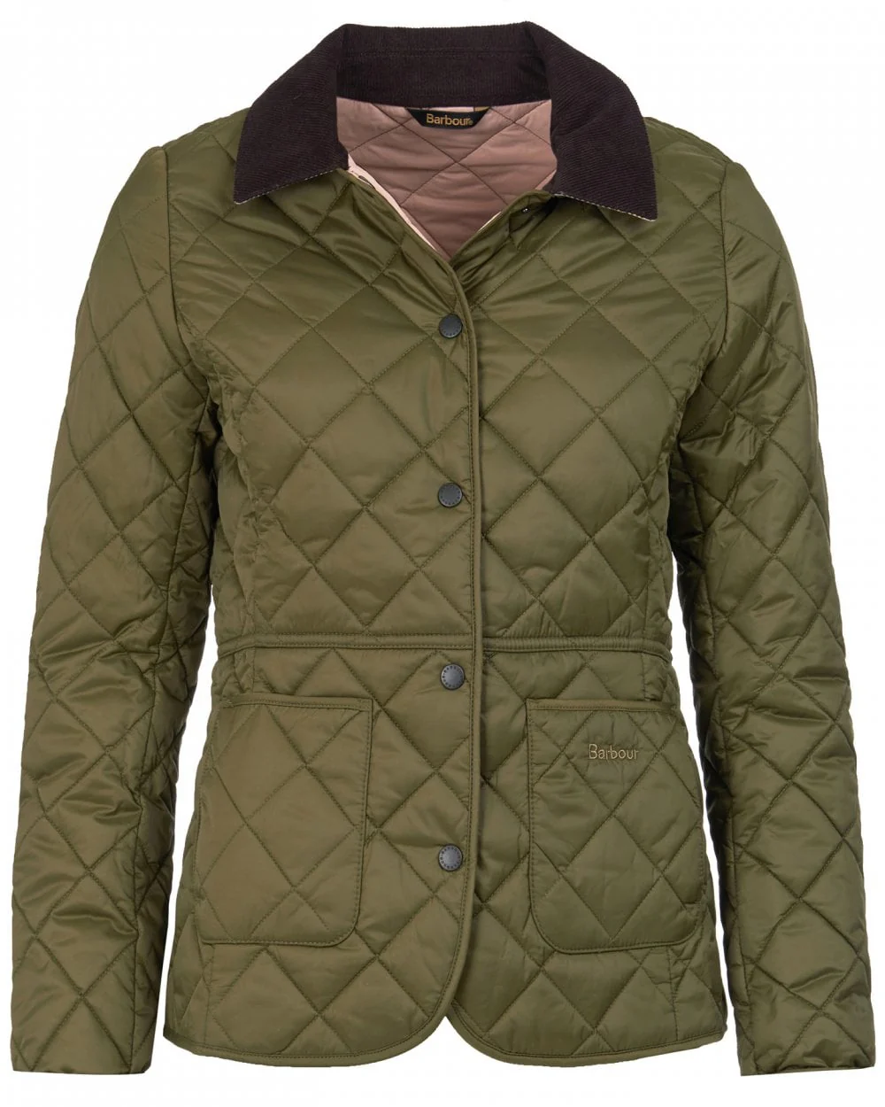 Barbour Deveron Quilted Womens Jacket - Olive/Pale Pink - Image 8