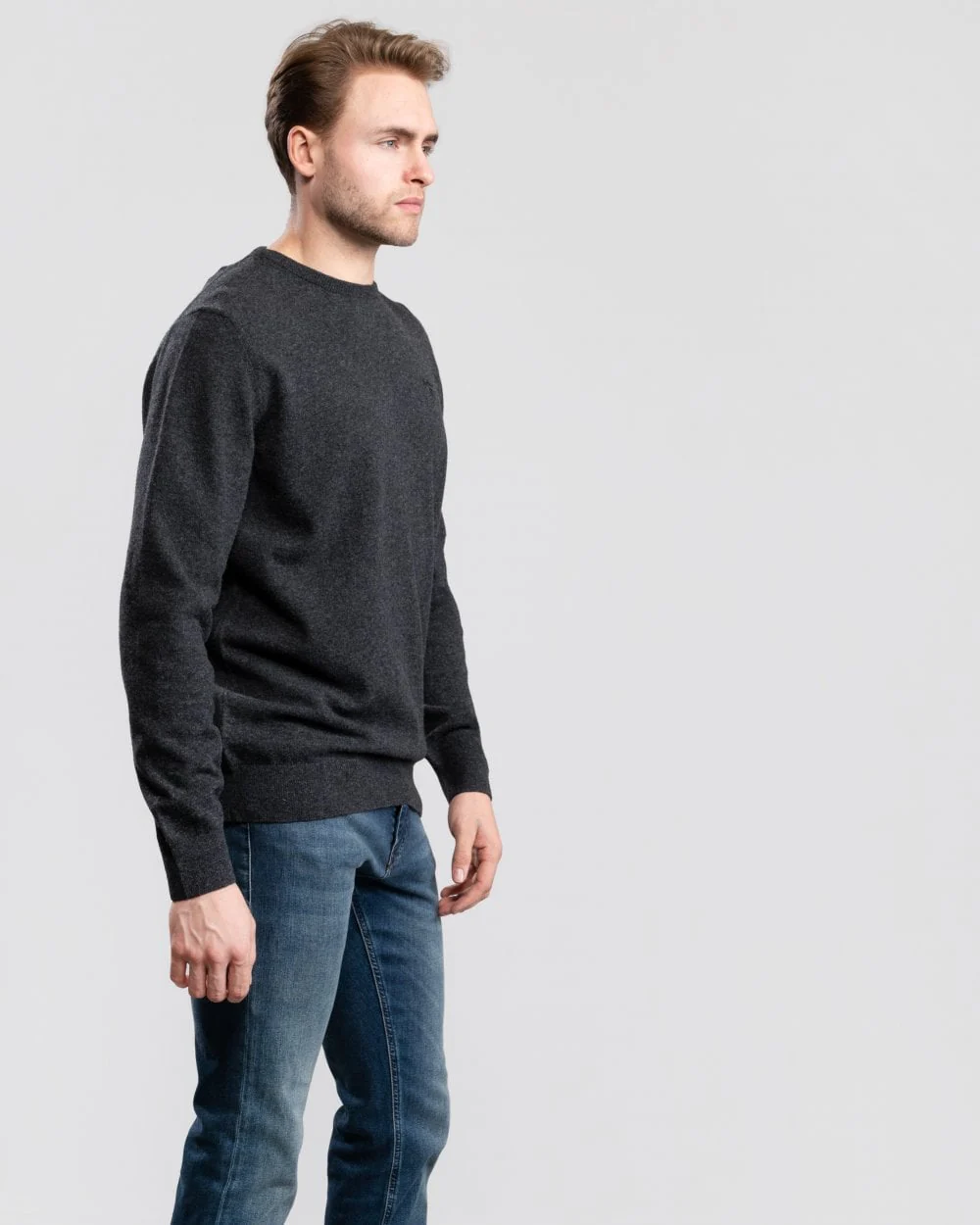 Barbour Essential Crew Neck Mens Jumper - Charcoal - Image 4
