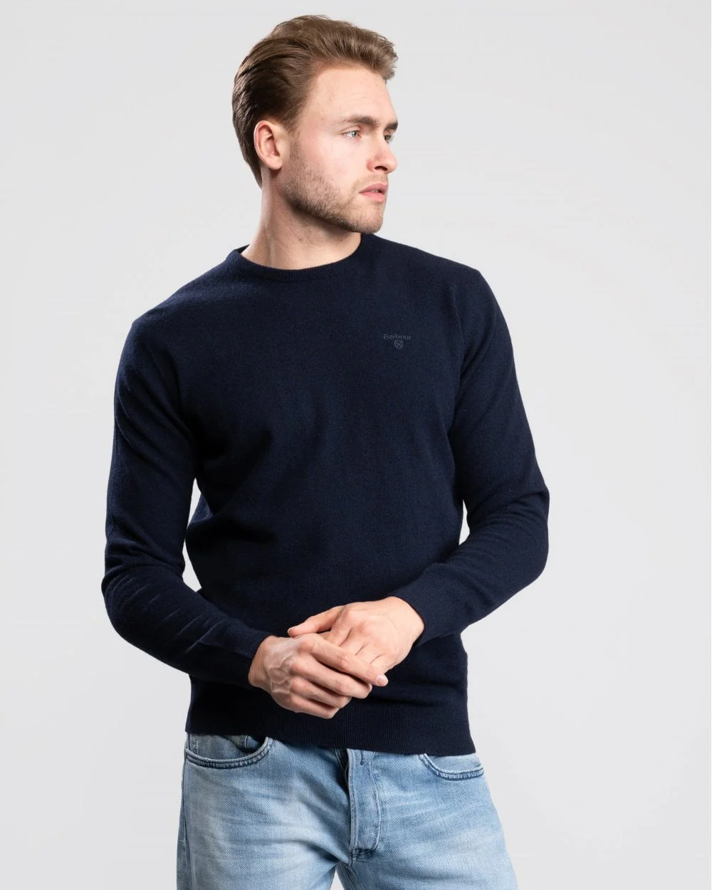 Barbour Essential Crew Neck Mens Jumper - Navy - Image 4