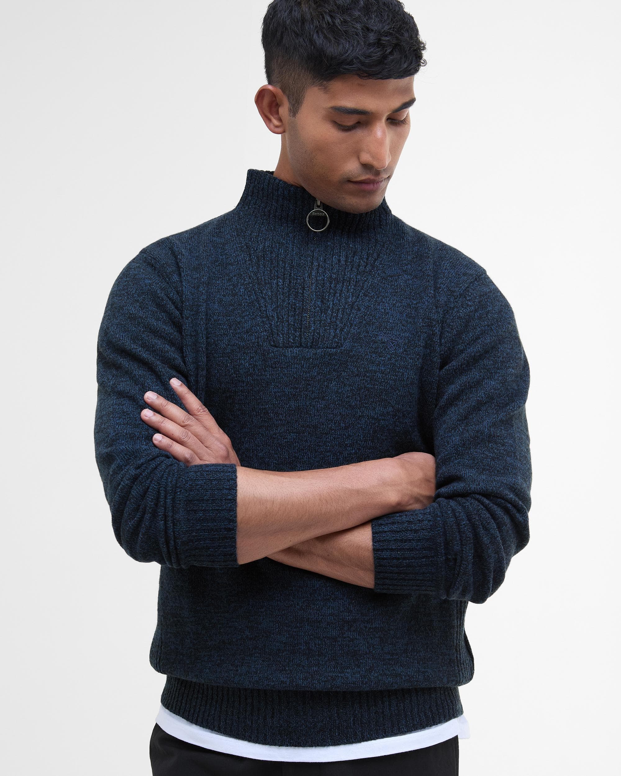 Barbour Essential Lambswool Mens Half-Zip Jumper - Navy Mix - Image 2
