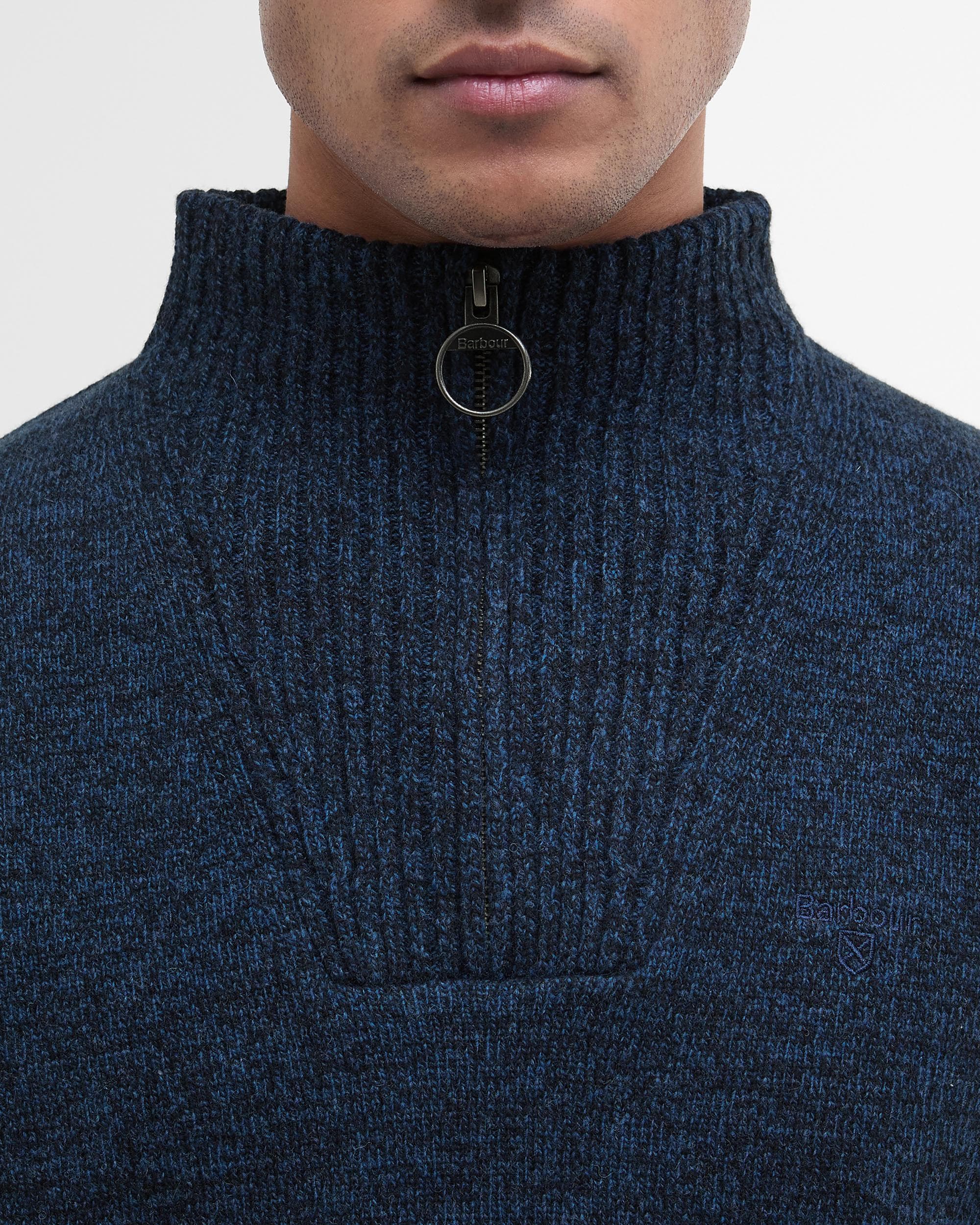 Barbour Essential Lambswool Mens Half-Zip Jumper - Navy Mix - Image 3