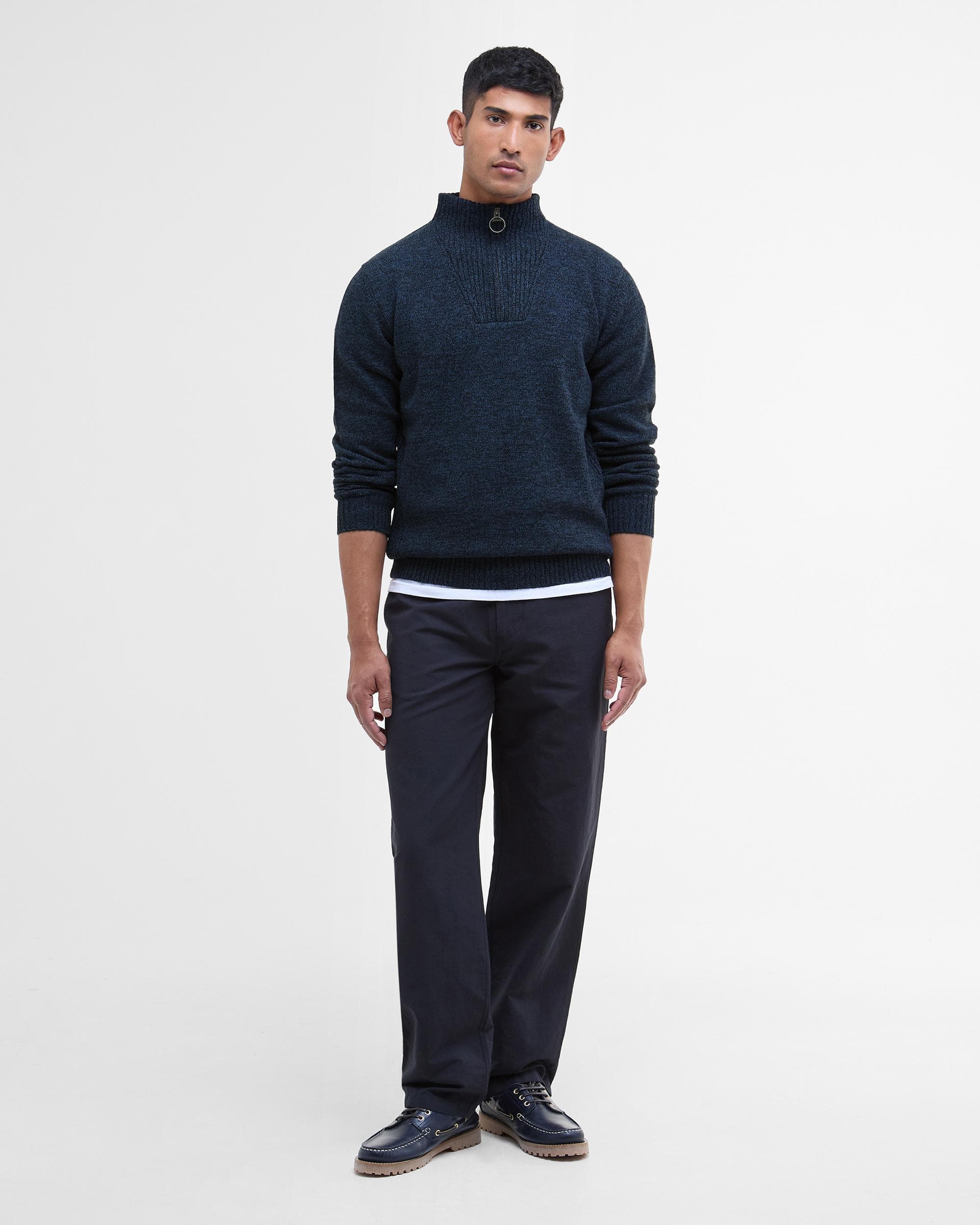Barbour Essential Lambswool Mens Half-Zip Jumper - Navy Mix - Image 4