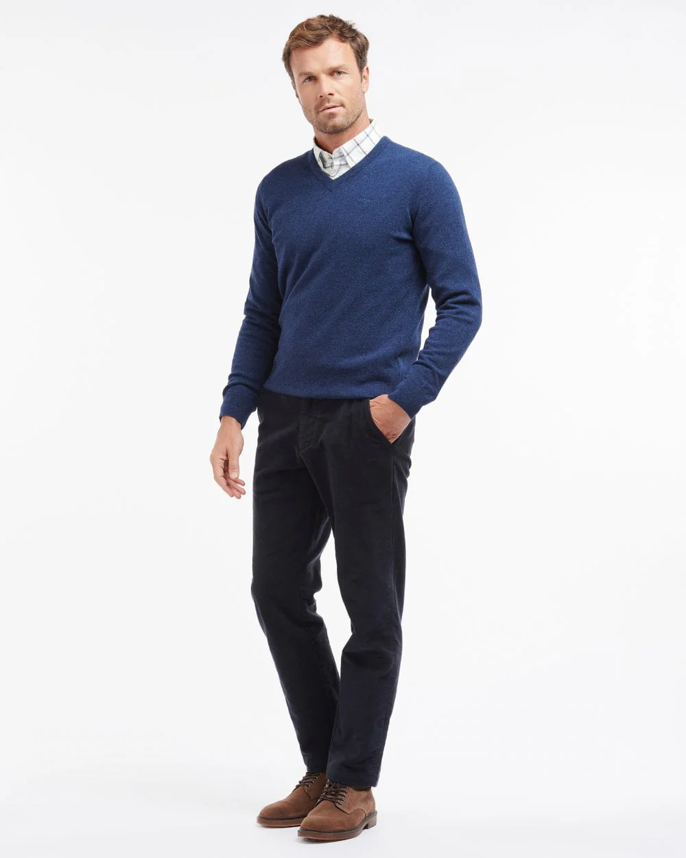 Barbour Essential Lambswool Mens V-Neck Jumper - Deep Blue - Image 3