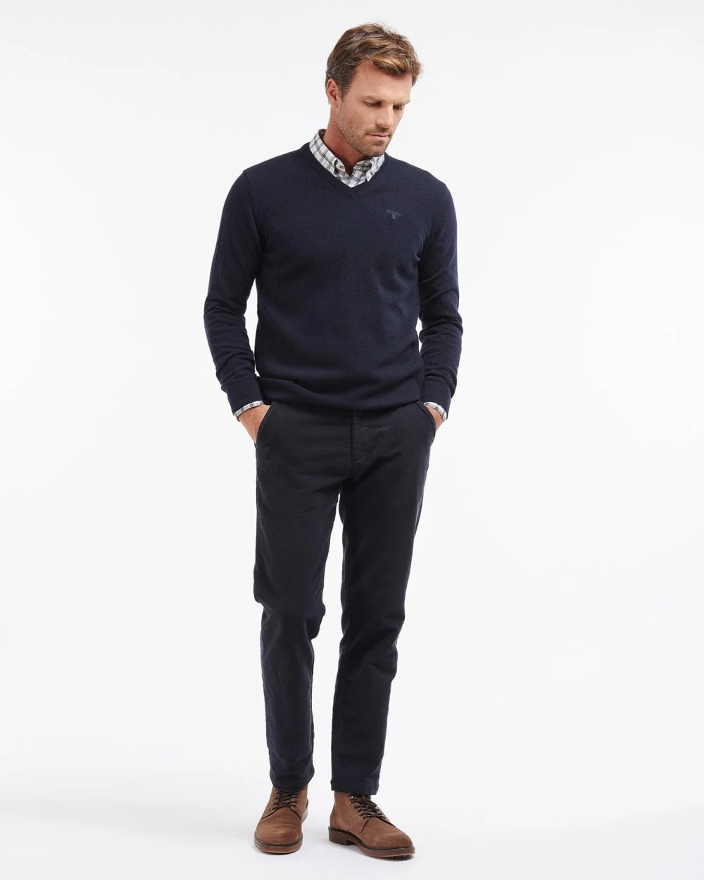 Barbour Essential Lambswool Mens V-Neck Jumper - Navy - Image 3