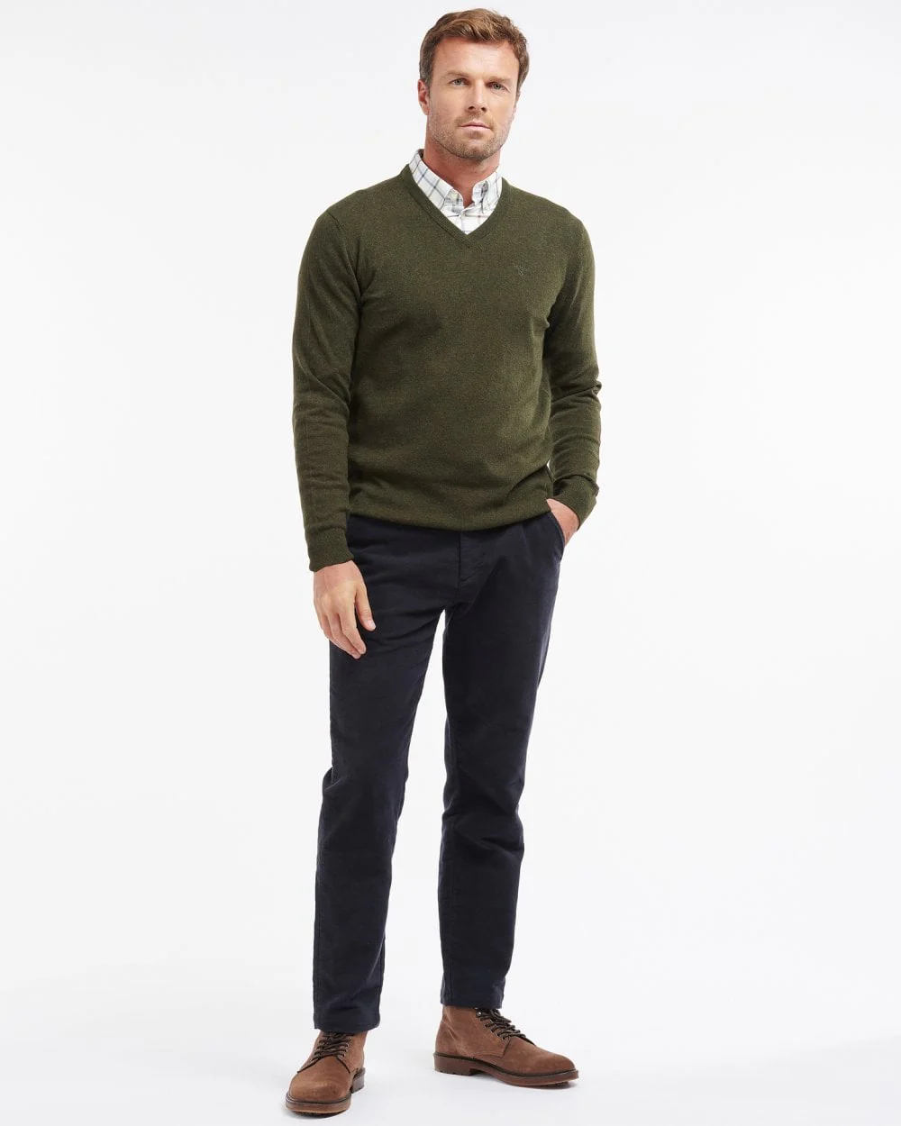 Barbour Essential Lambswool Mens V-Neck Jumper - Seaweed - Image 3