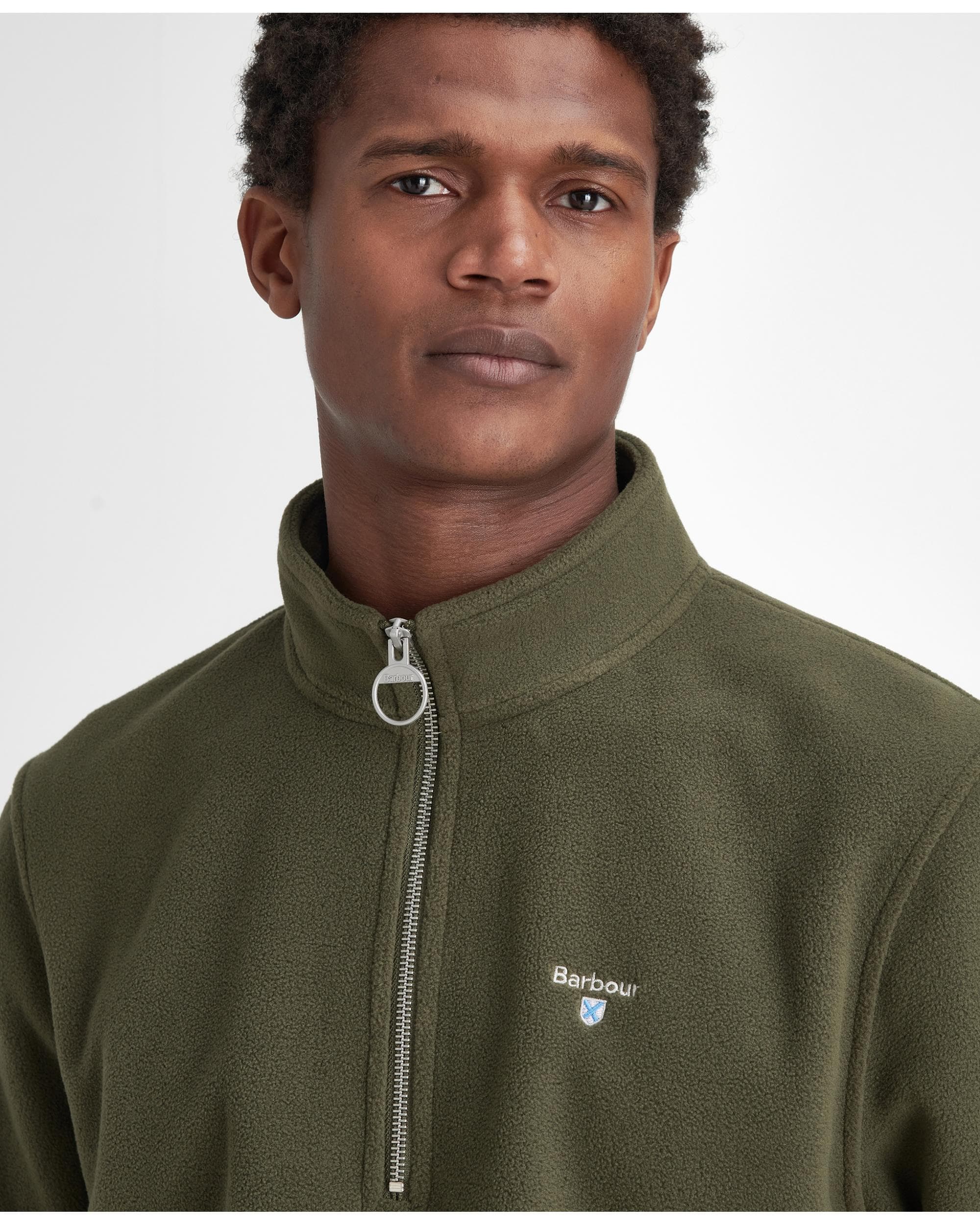 Barbour Essentials Mens Half Zip Fleece - Mid Olive - Image 2