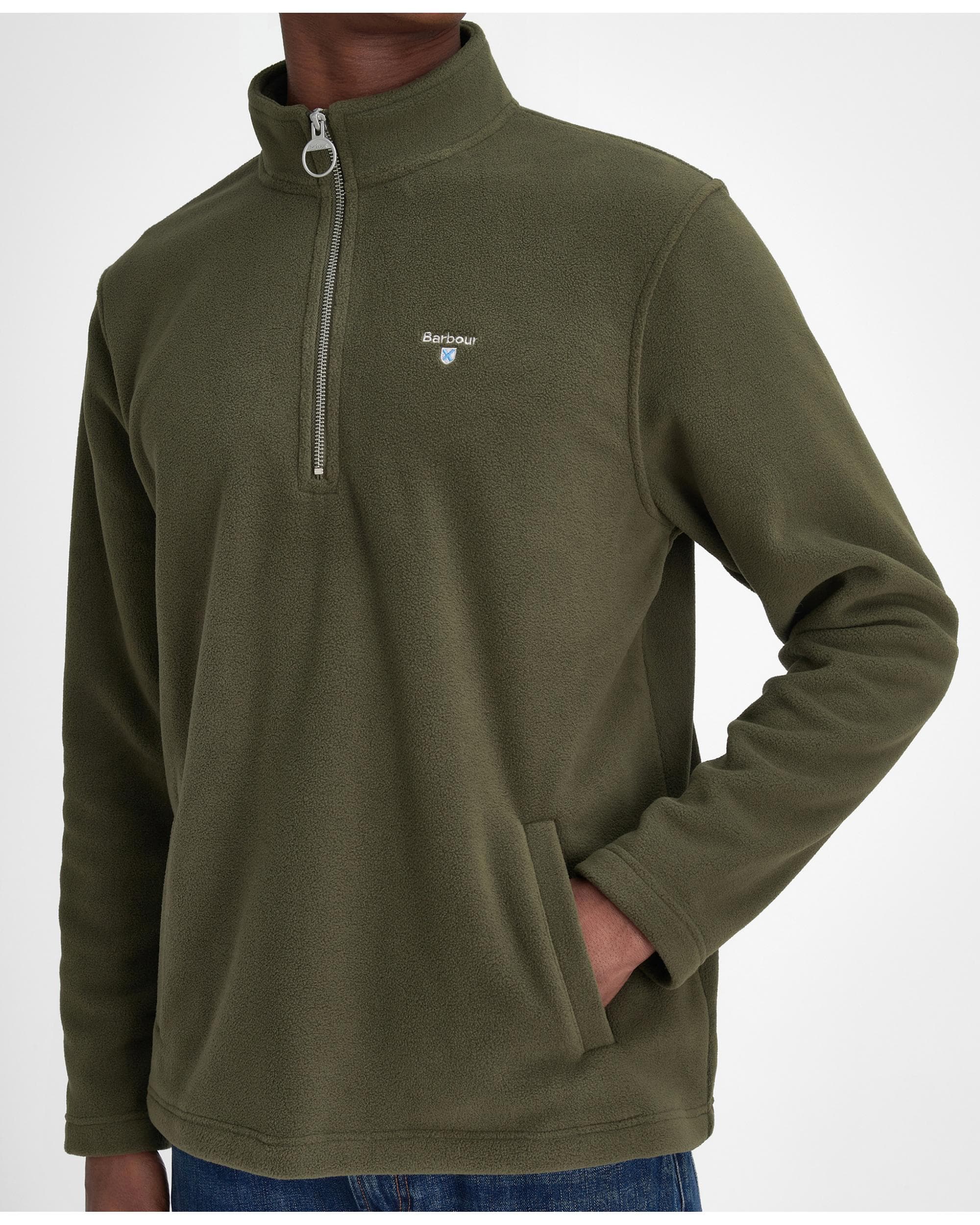 Barbour Essentials Mens Half Zip Fleece - Mid Olive - Image 3
