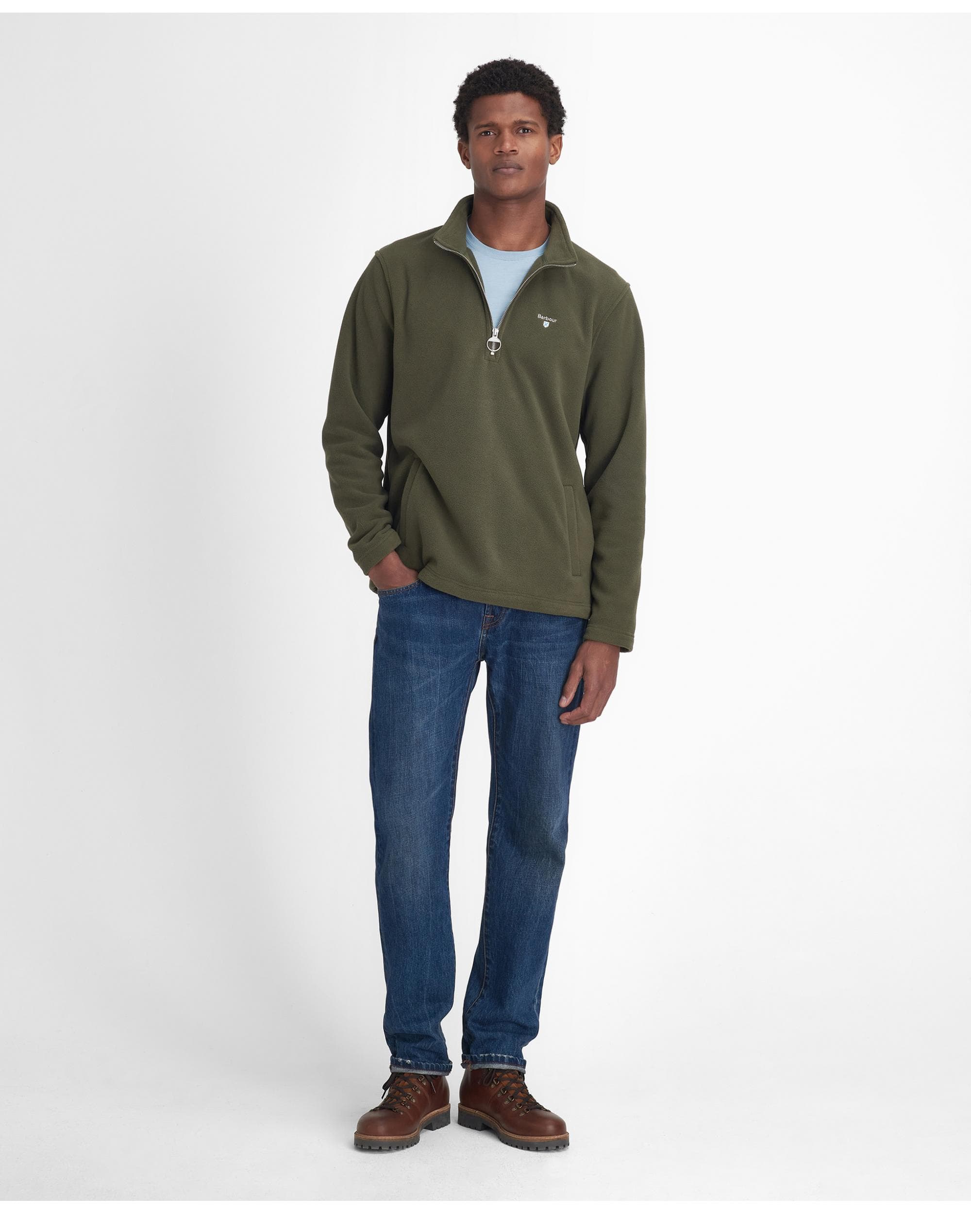 Barbour Essentials Mens Half Zip Fleece - Mid Olive - Image 4