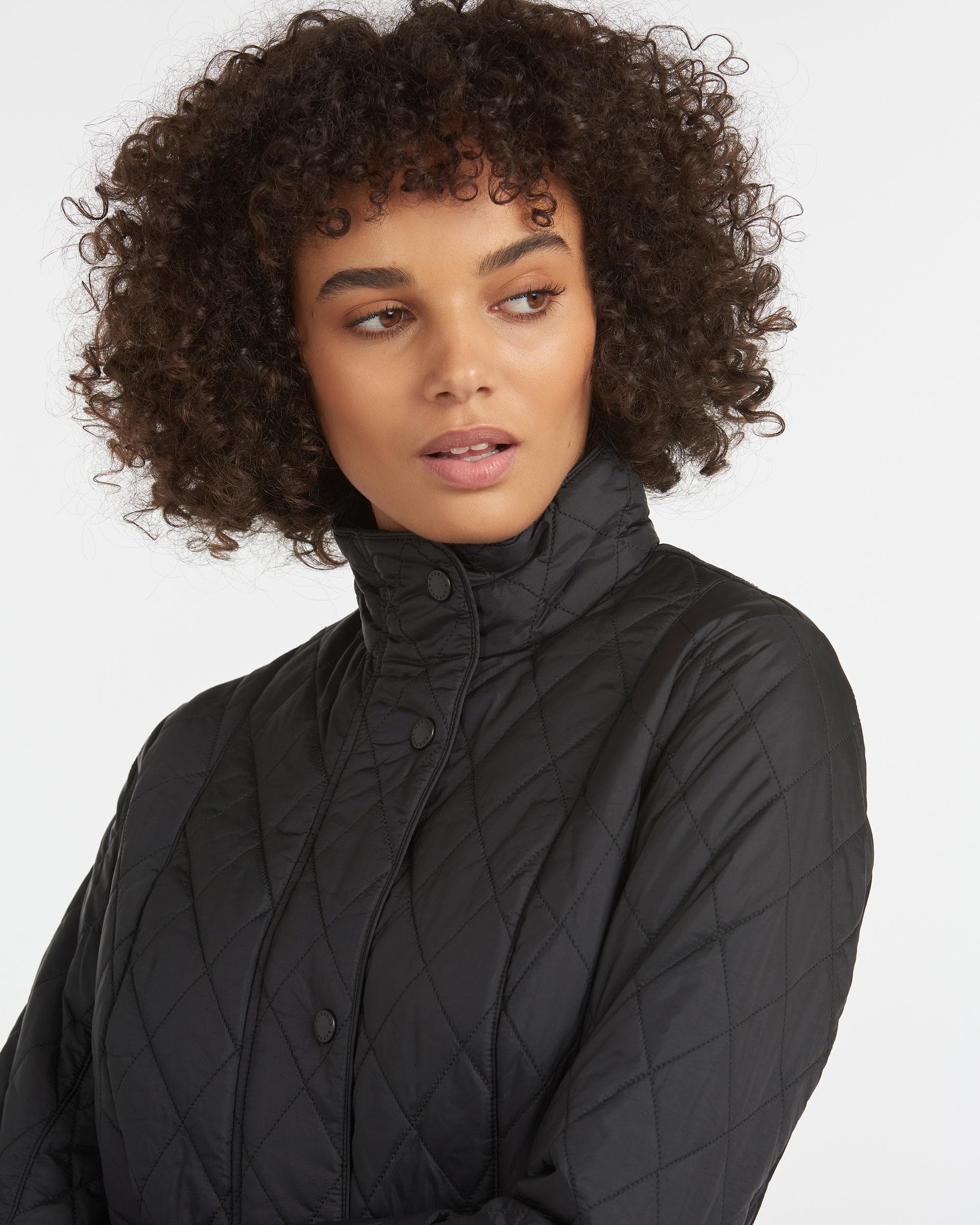 Barbour Flyweight Cavalry Quilted Ladies Jacket - Black/Stone - Image 2