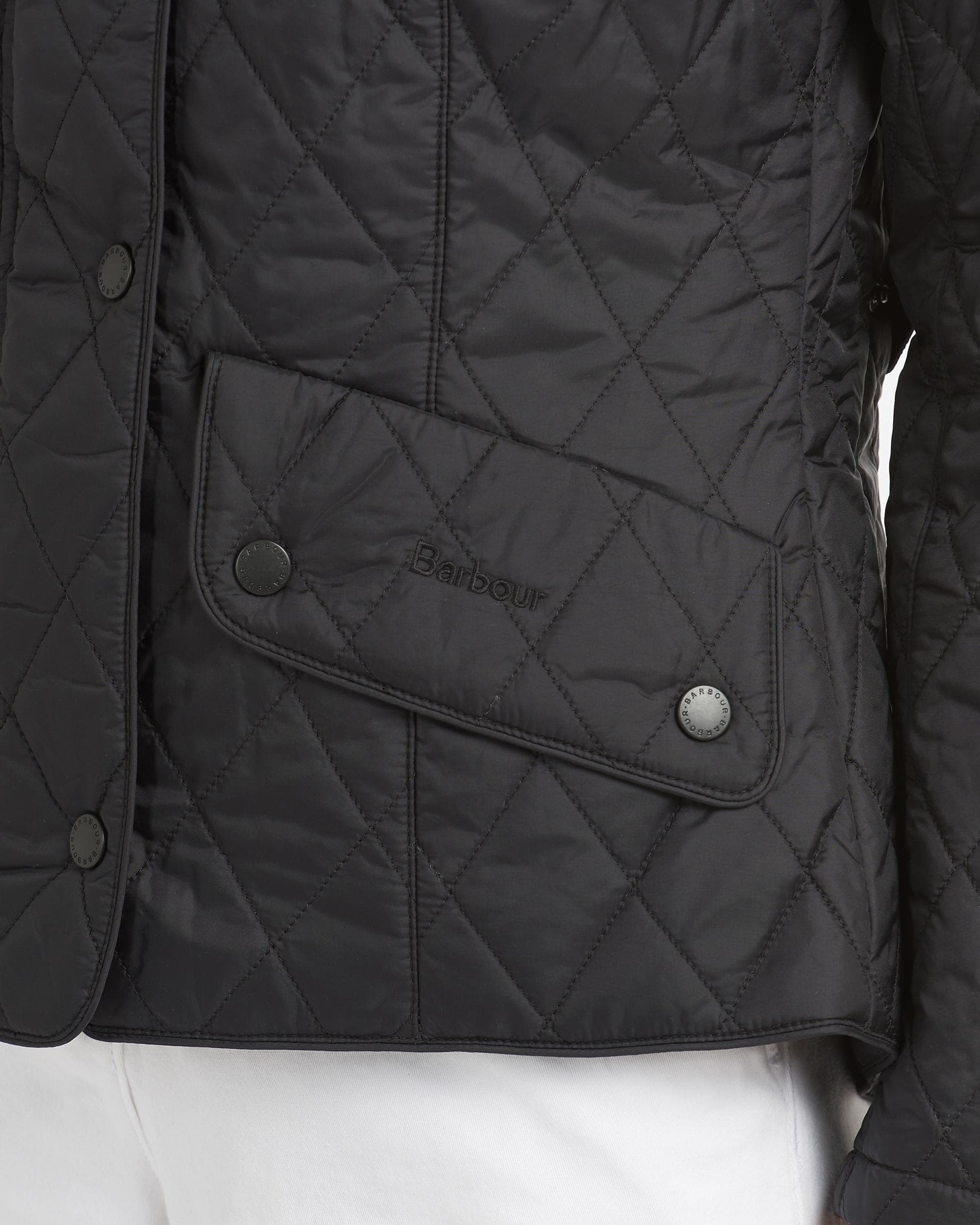 Barbour Flyweight Cavalry Quilted Ladies Jacket - Black/Stone - Image 5