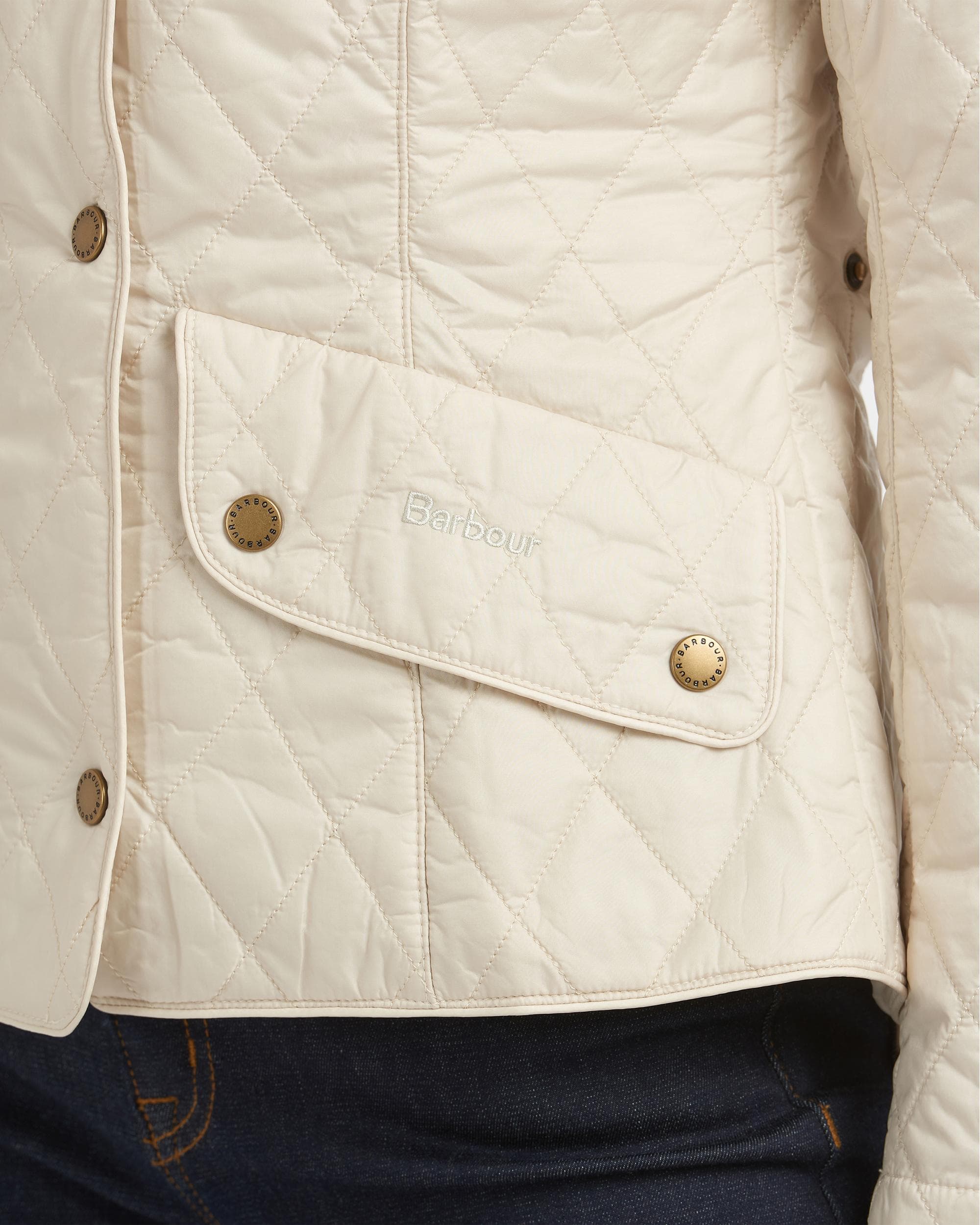 Barbour Flyweight Cavalry Quilted Ladies Jacket - Pearl/Stone - Image 3
