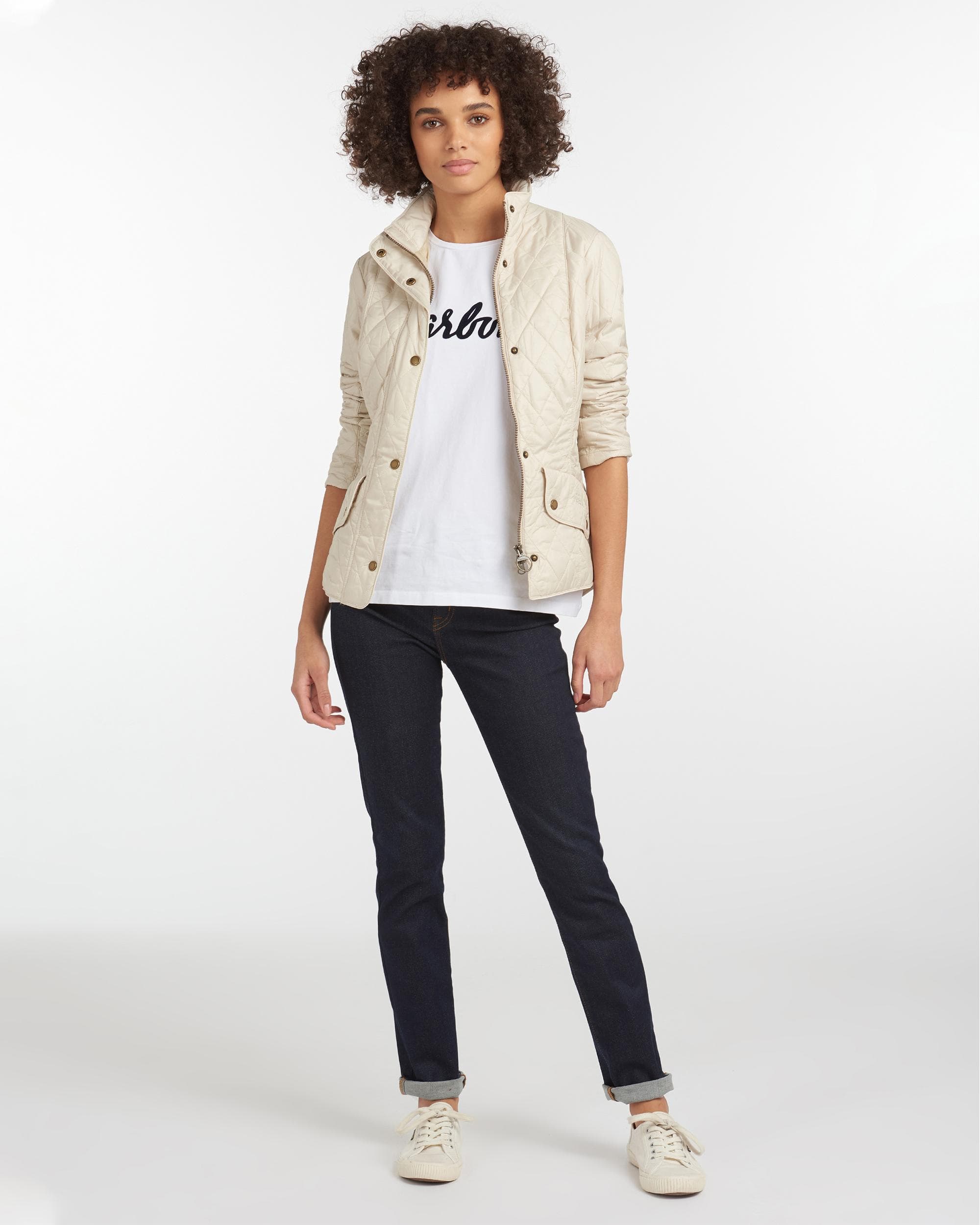 Barbour Flyweight Cavalry Quilted Ladies Jacket - Pearl/Stone - Image 4