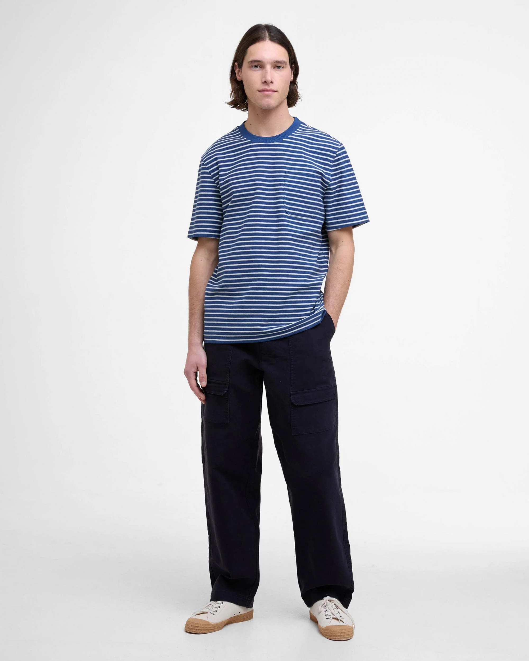 Barbour Frensham Mens Striped T-Shirt - Dark Denim - Image 2