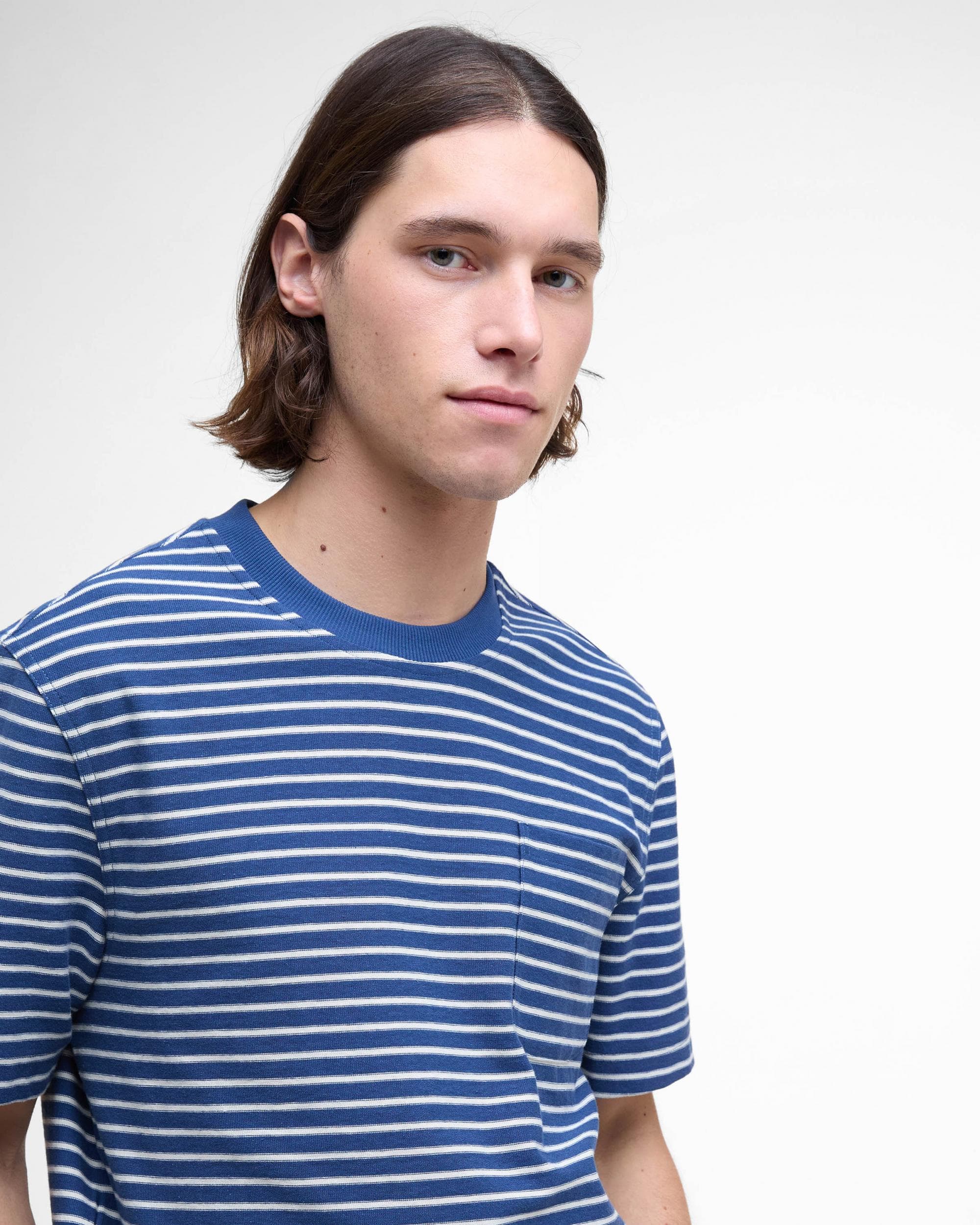 Barbour Frensham Mens Striped T-Shirt - Dark Denim - Image 3