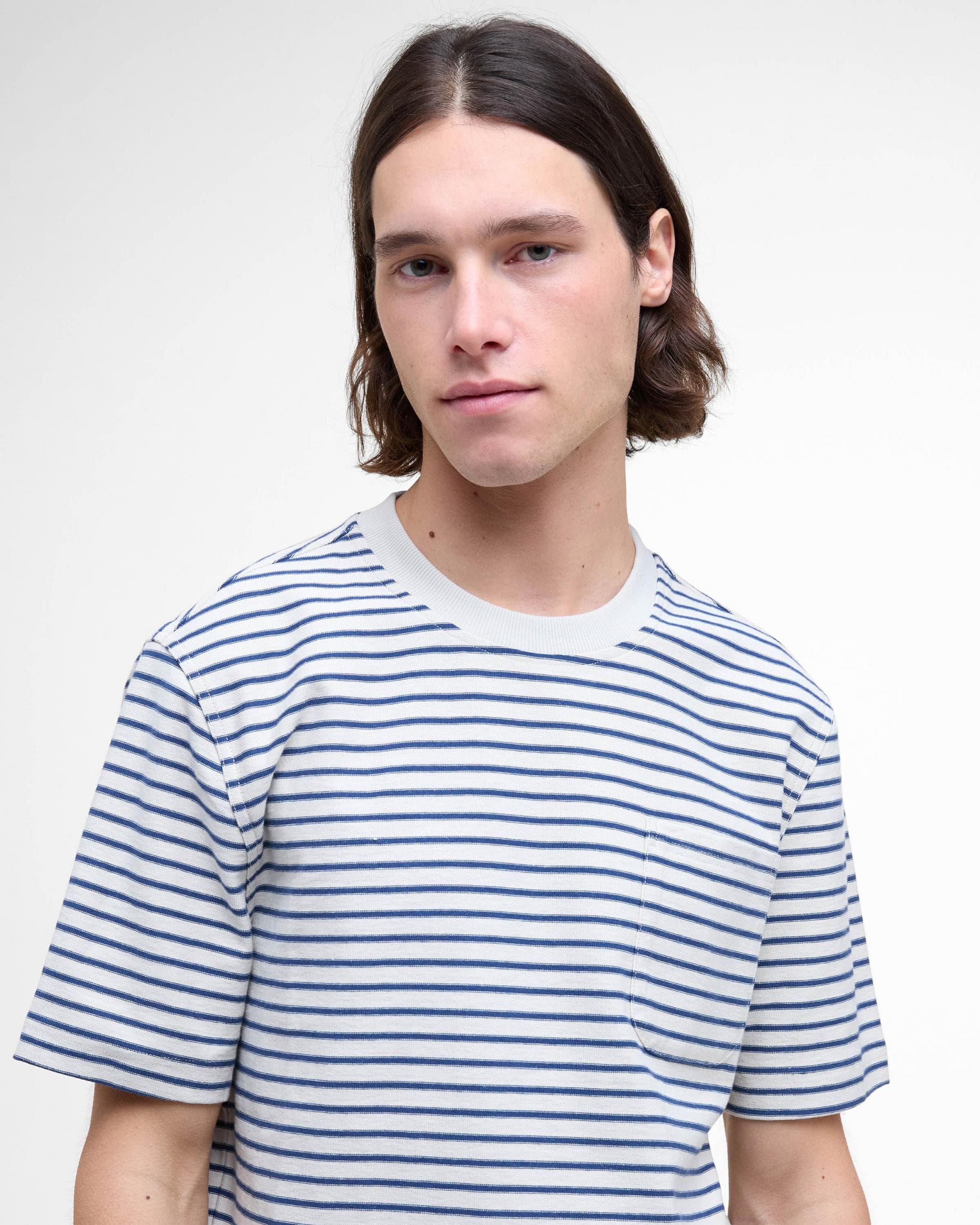 Barbour Frensham Mens Striped T-Shirt - Oatmeal - Image 3