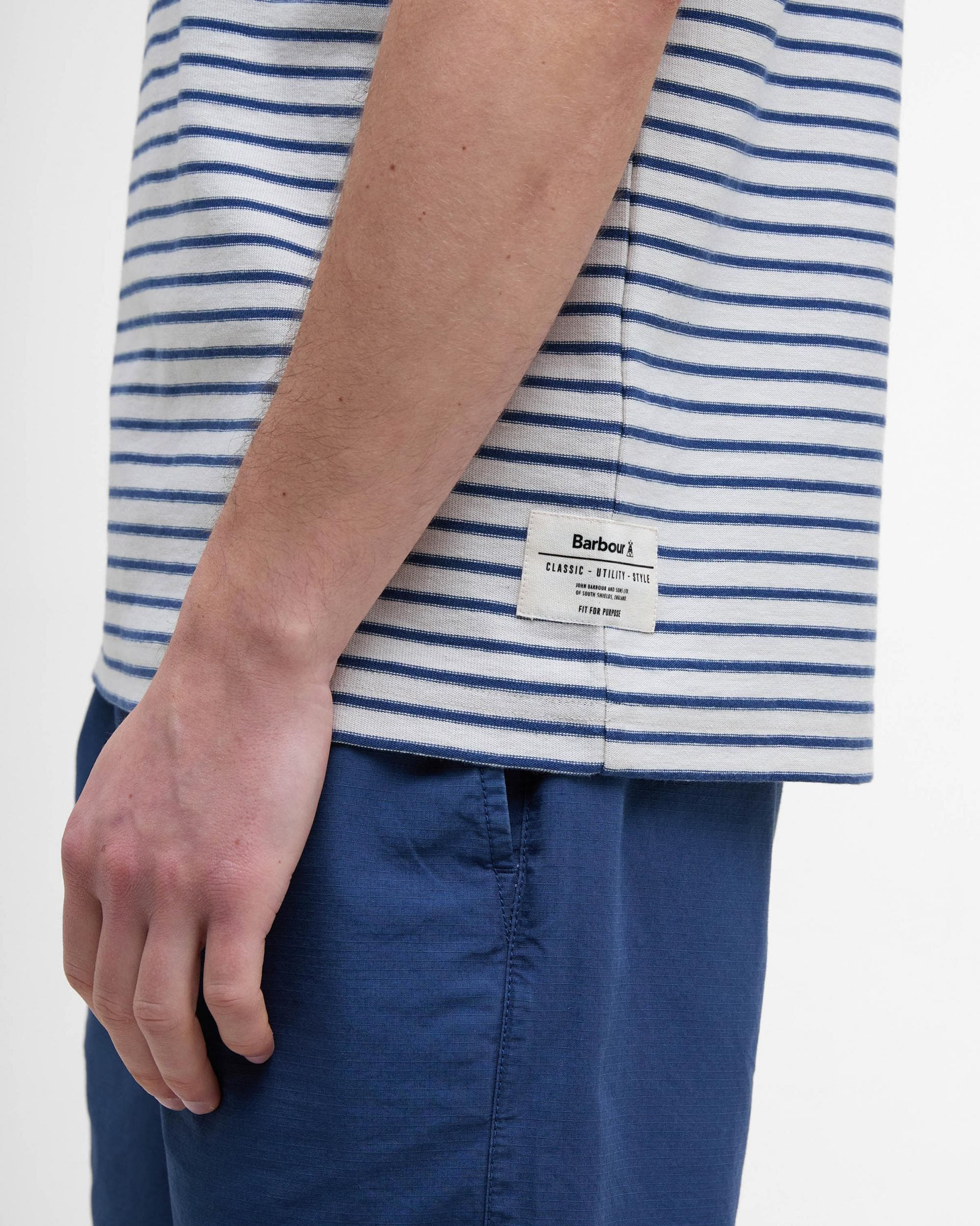 Barbour Frensham Mens Striped T-Shirt - Oatmeal - Image 4