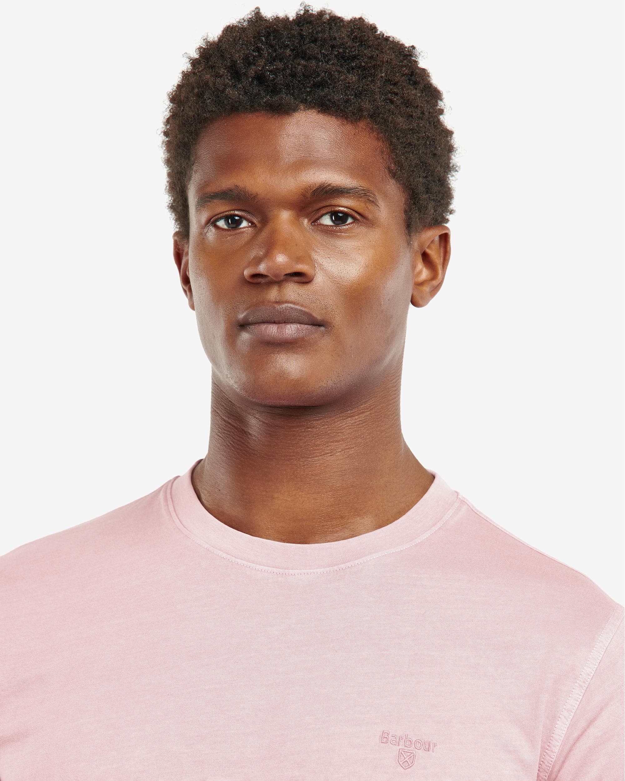 Barbour Garment Dyed Mens Tailored T-Shirt - Pink Salt - Image 2