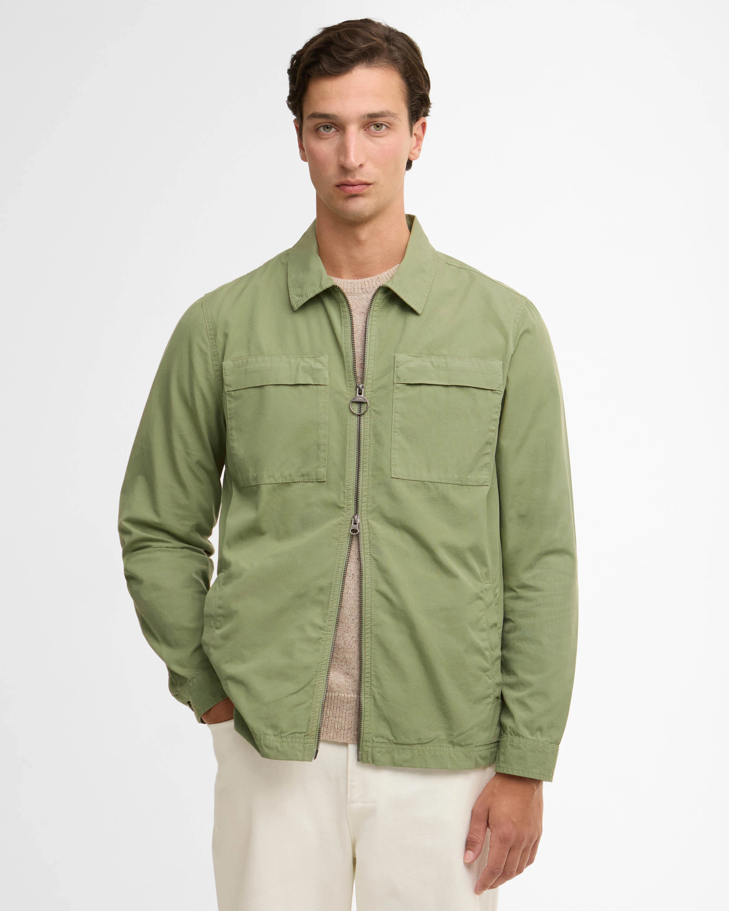 Barbour Glendale Mens Zipped Overshirt - Laurel Green - Image 2