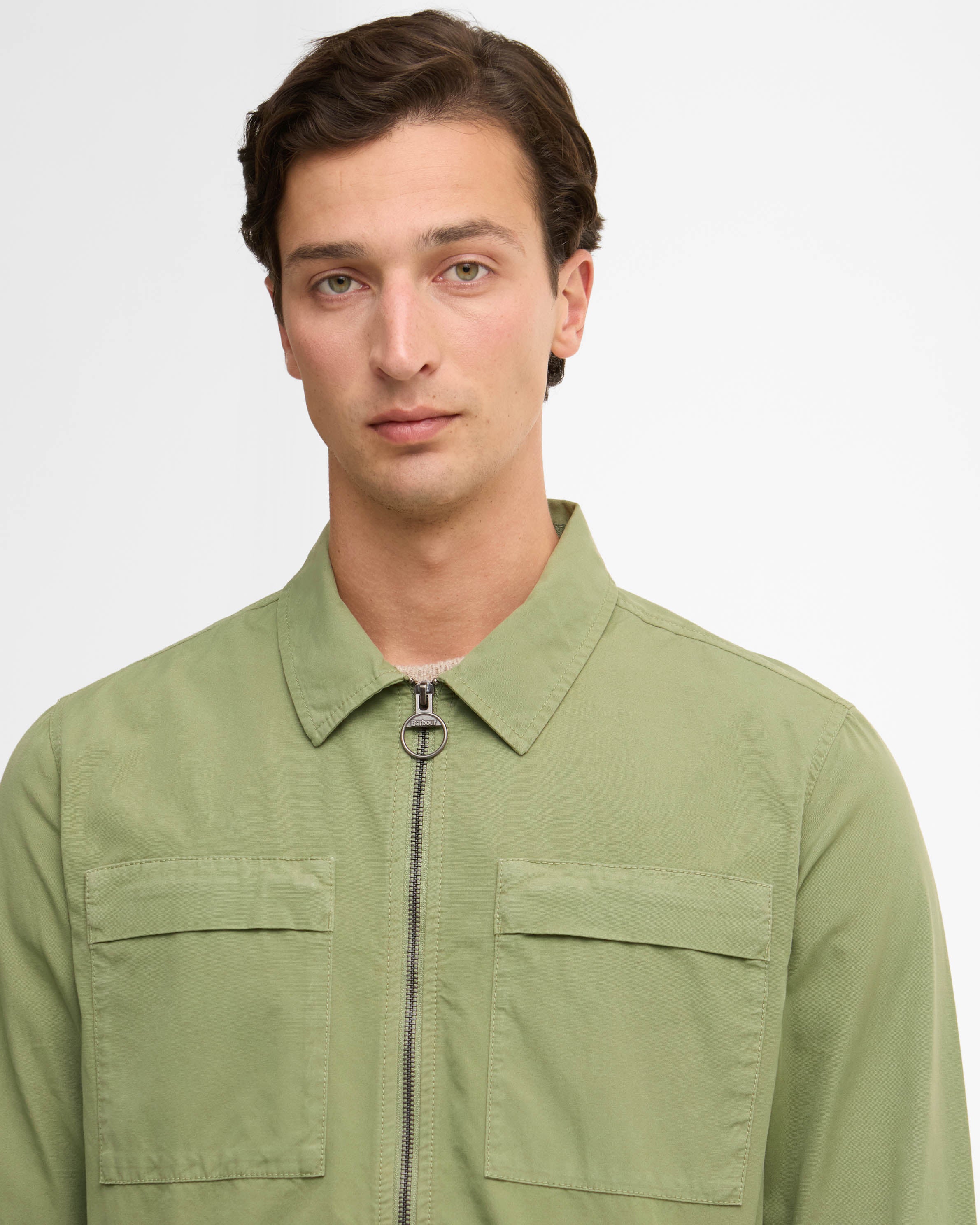 Barbour Glendale Mens Zipped Overshirt - Laurel Green - Image 4