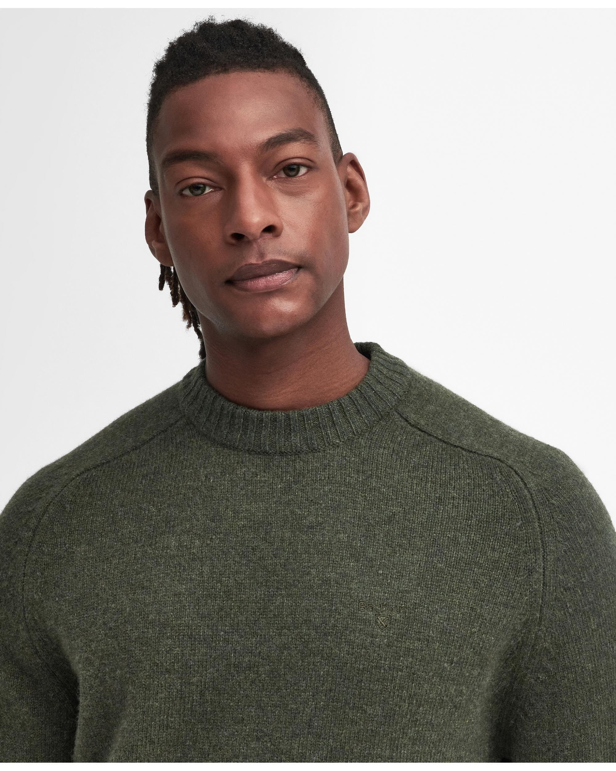 Barbour Grangetown Mens Crew Neck Knitted Sweater - Mid Olive - Image 2