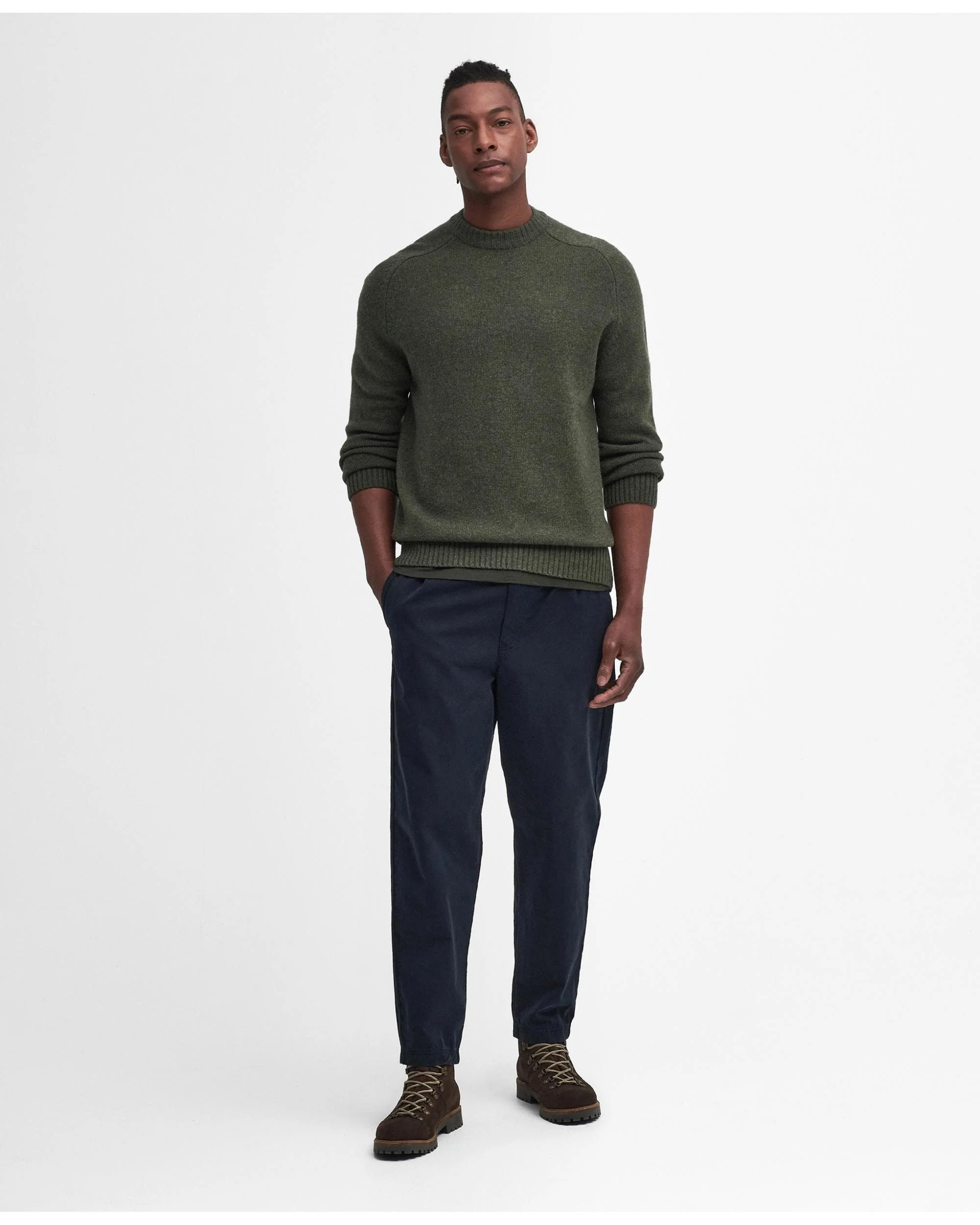 Barbour Grangetown Mens Crew Neck Knitted Sweater - Mid Olive - Image 3