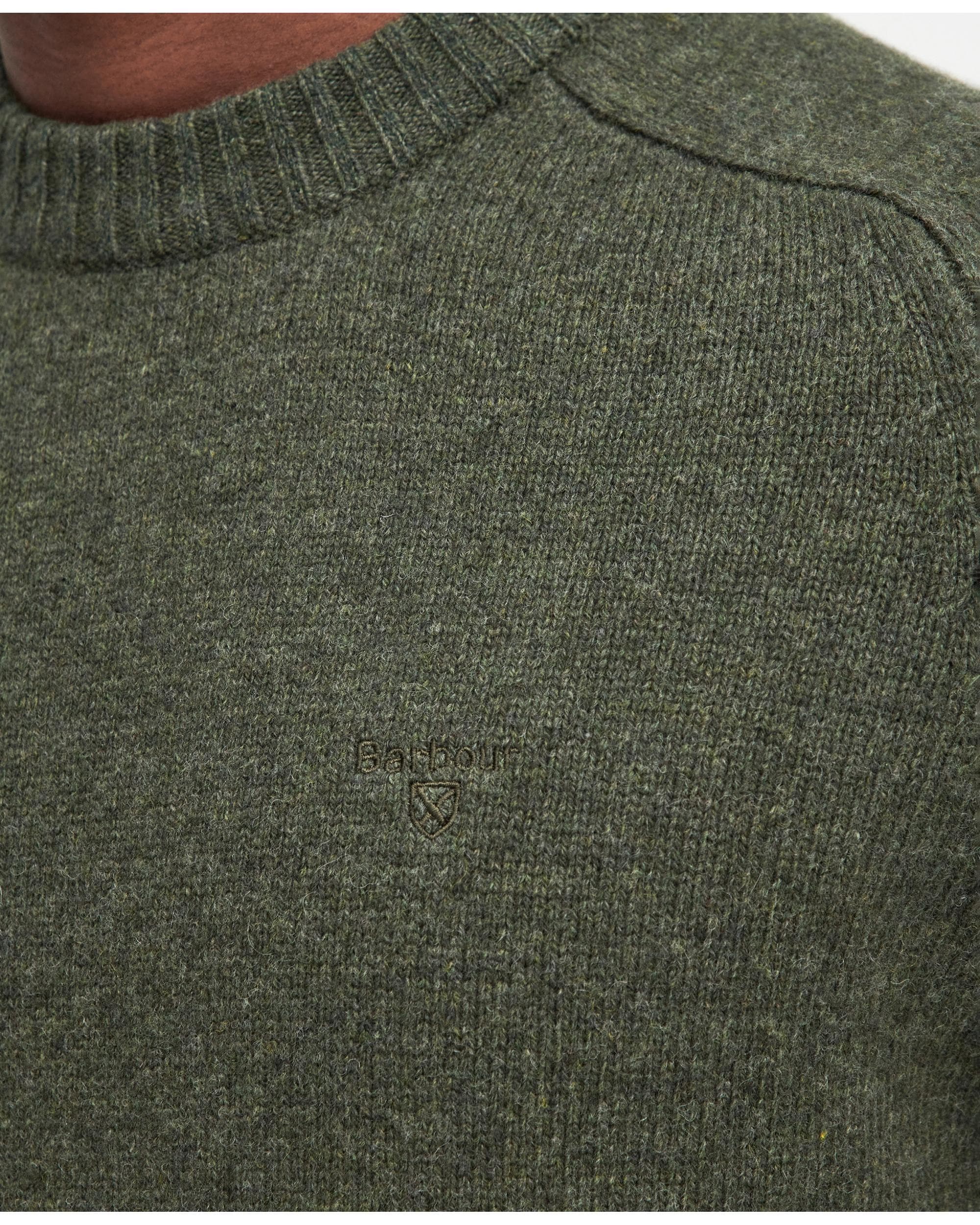 Barbour Grangetown Mens Crew Neck Knitted Sweater - Mid Olive - Image 5