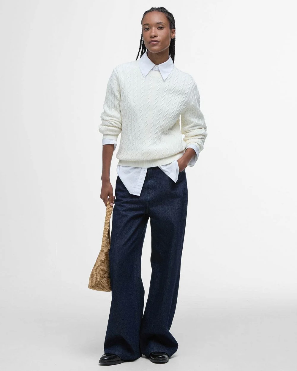 Barbour Hartland Womens Crew Neck Jumper - Cloud - Image 2